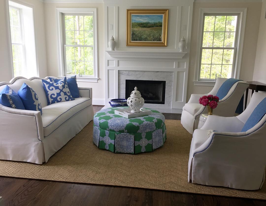 16. Outline White Upholstery With Blue Piping