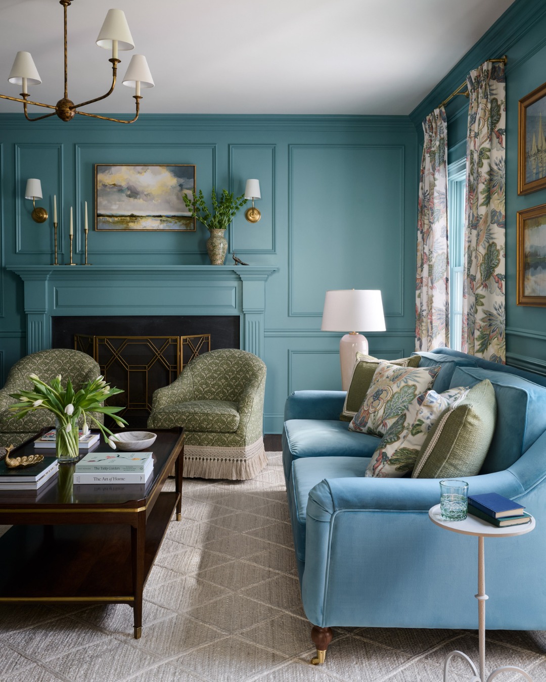 3. Match Blue Paneling to a Soft Blue Sofa