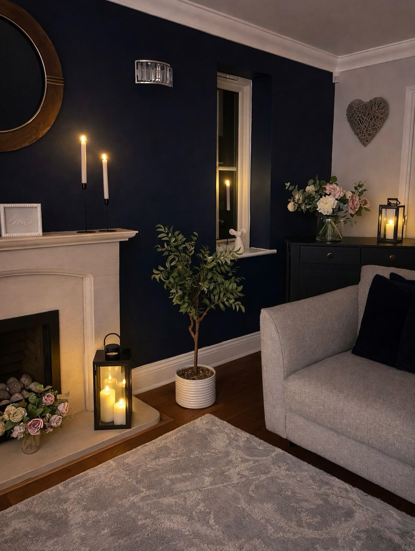 4. Give a Navy Accent Wall a Warm Evening Glow