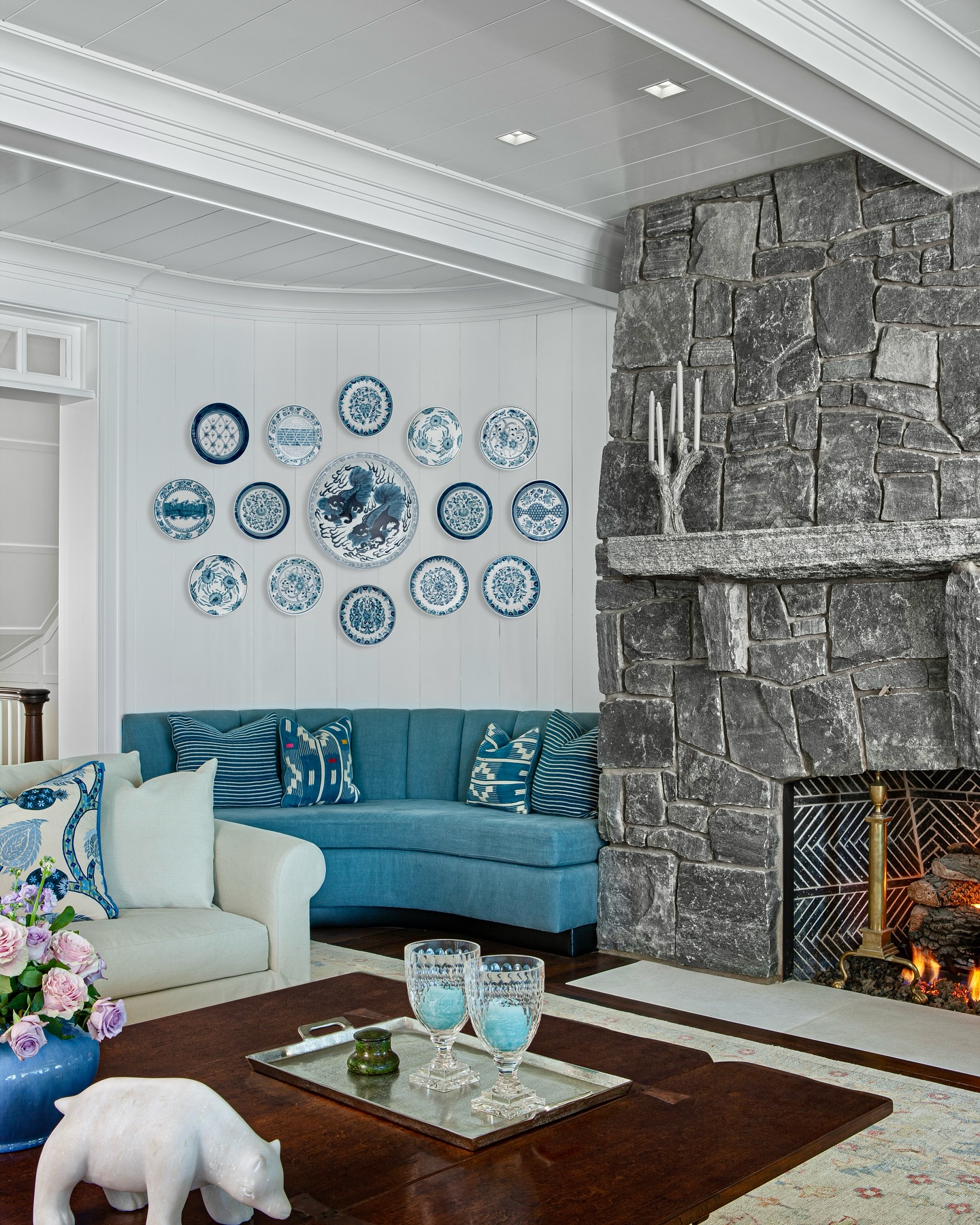 8. Build a Blue Seating Nook Beside Stone