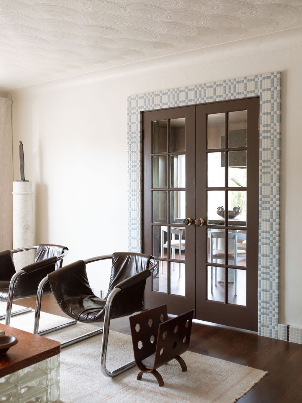 6. Frame Brown Doors With Powder Blue Tile