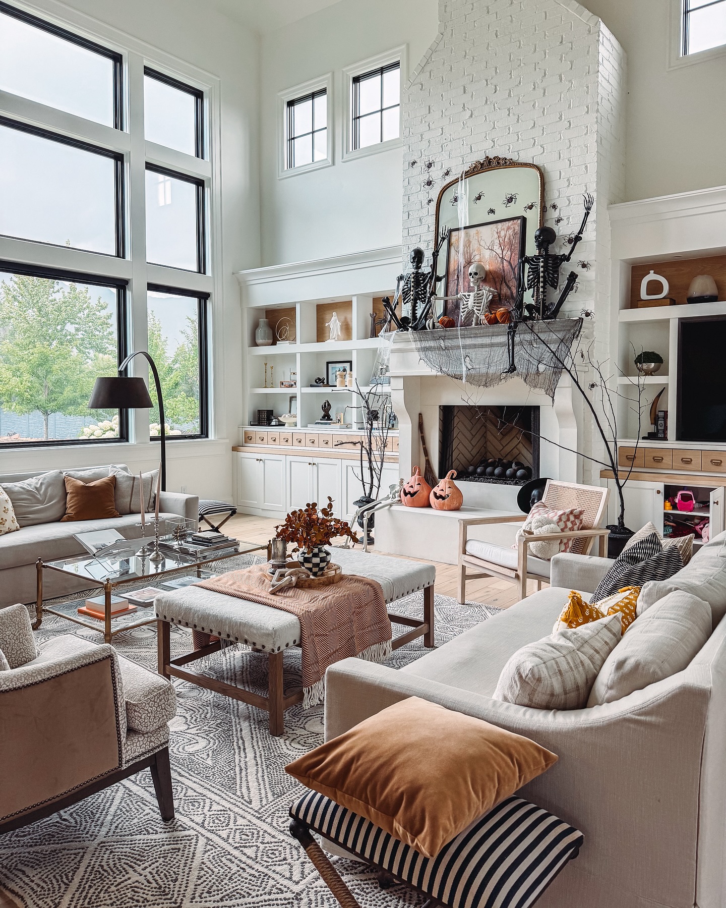 10. Run Shelves Across a Wide Fireplace Wall