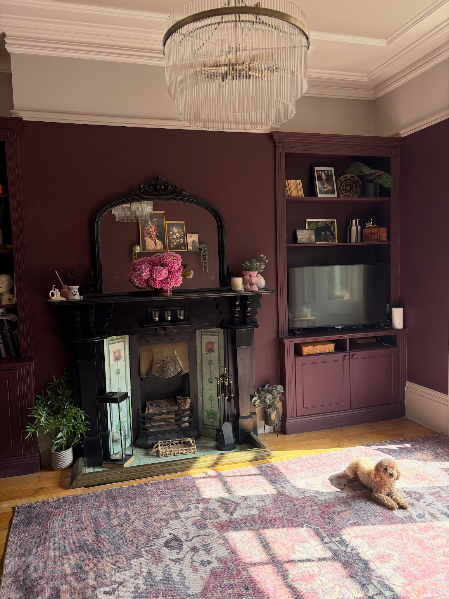 12. Paint Built-In Shelves to Match Burgundy Walls