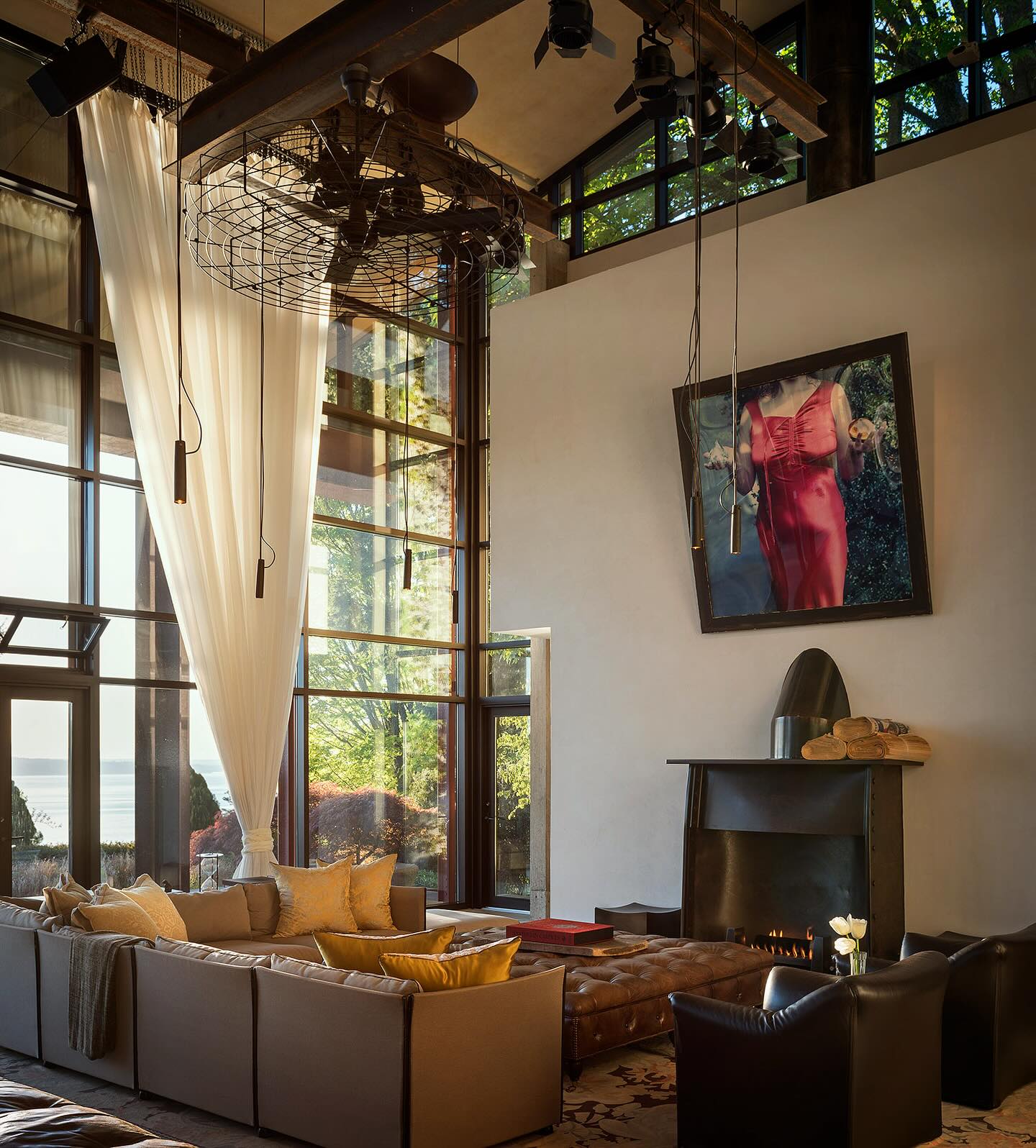 12. Soften Tall Industrial Windows With Full Curtains