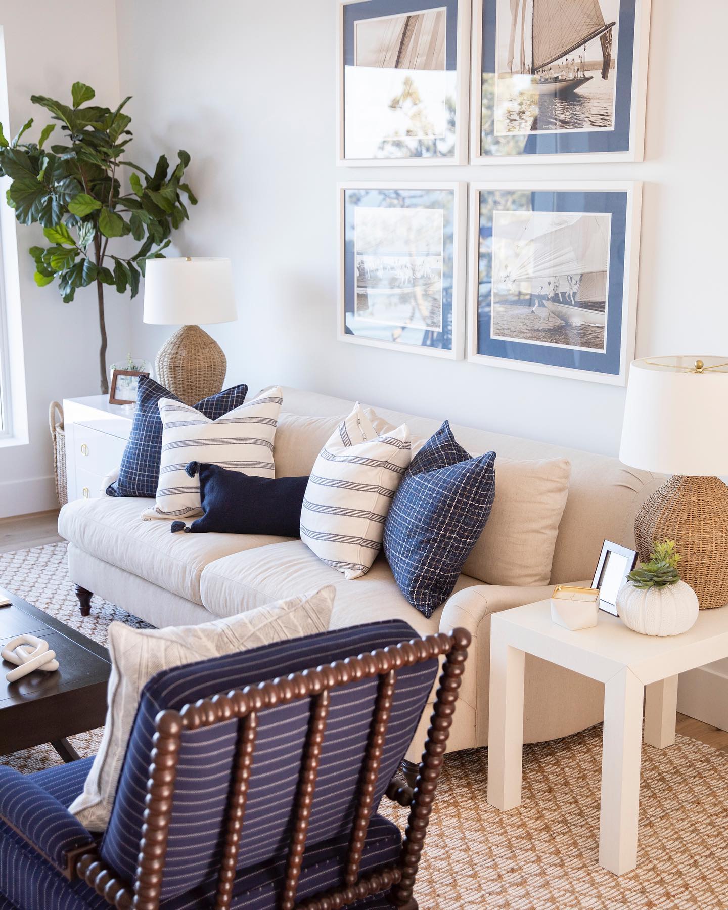 12. Balance a Sofa With Matching Woven Lamps