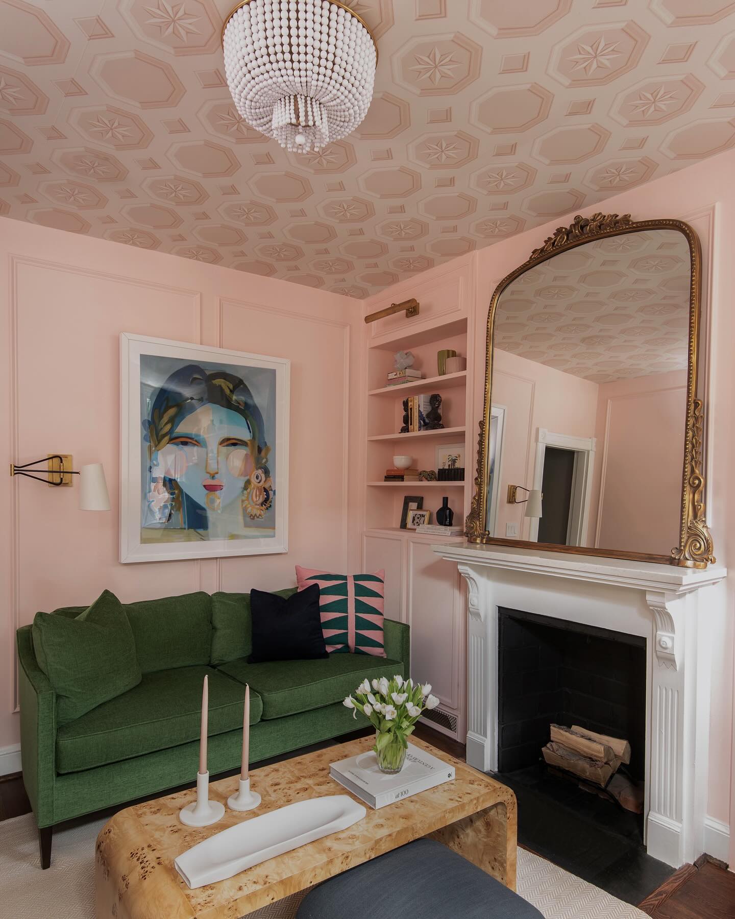 12. Carry Pink From Built-Ins to the Ceiling