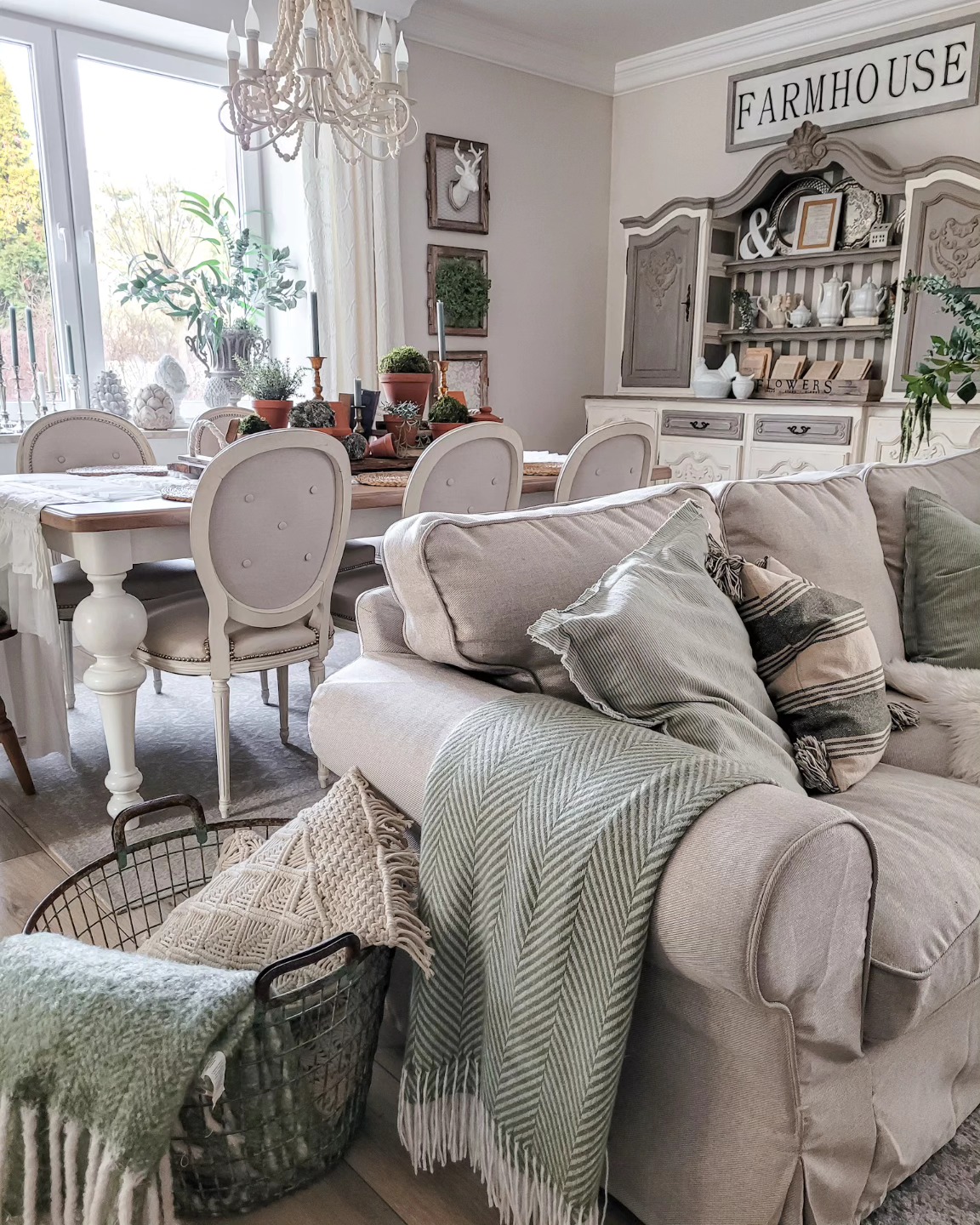 9. Country Seating Beside a Display Cabinet