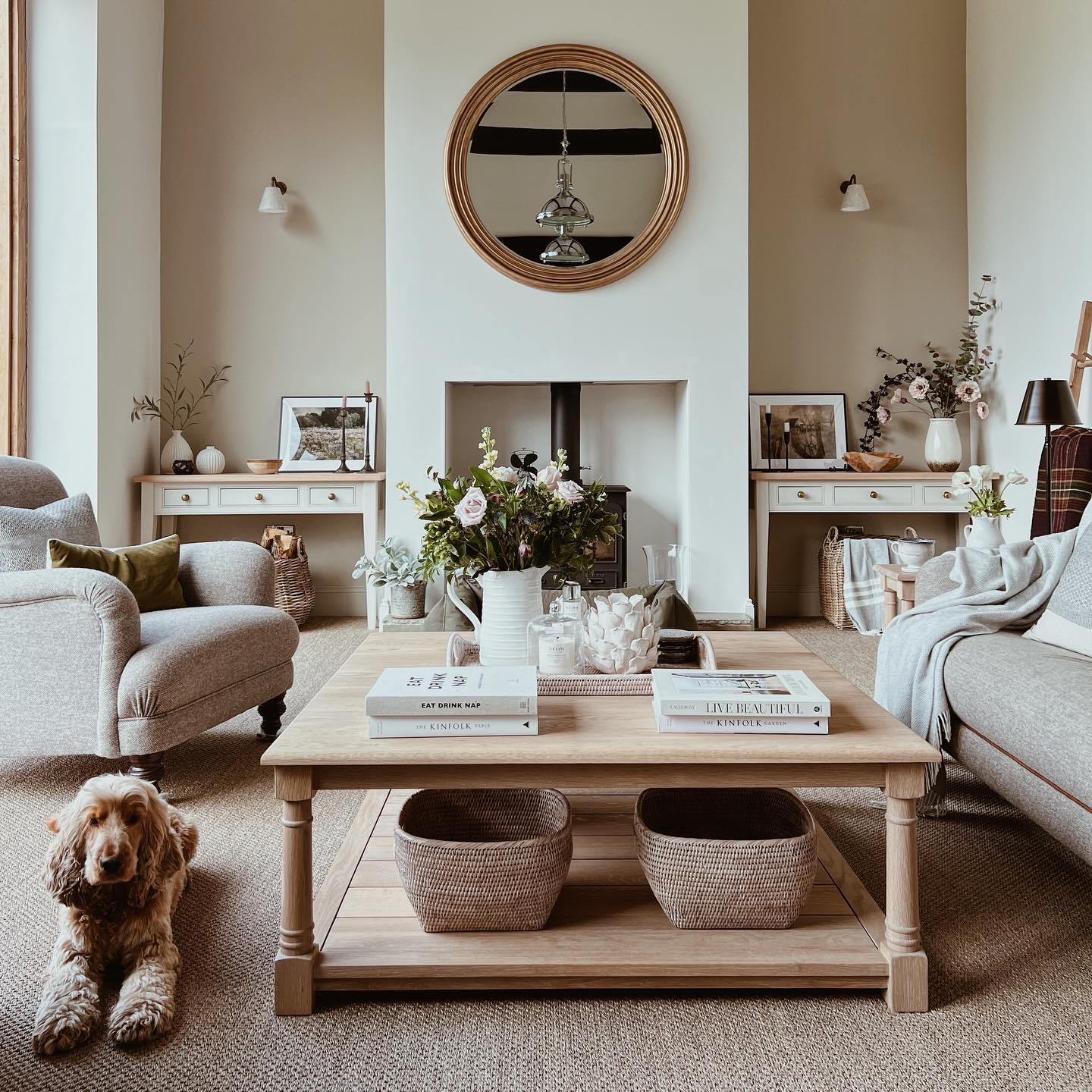 13. A Pale Wood Table at the Center