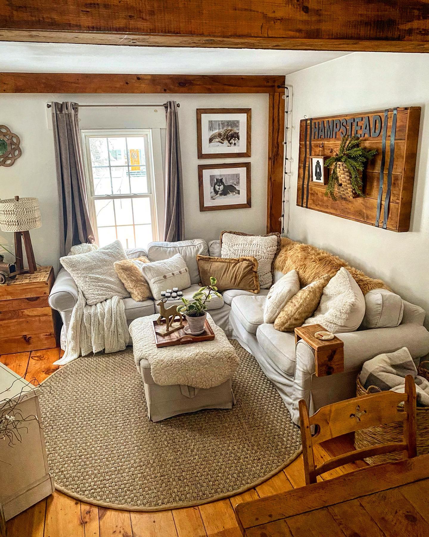15. A Round Woven Rug Beneath a Sectional