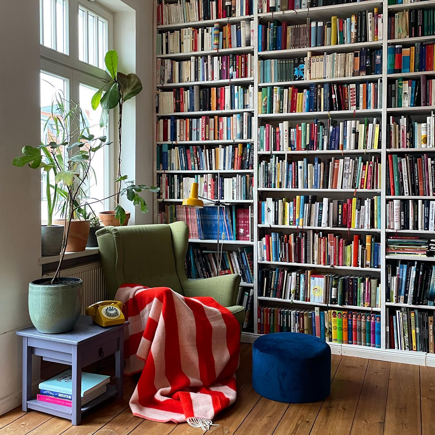 Brighten a Library Chair with a Bold Striped Blanket