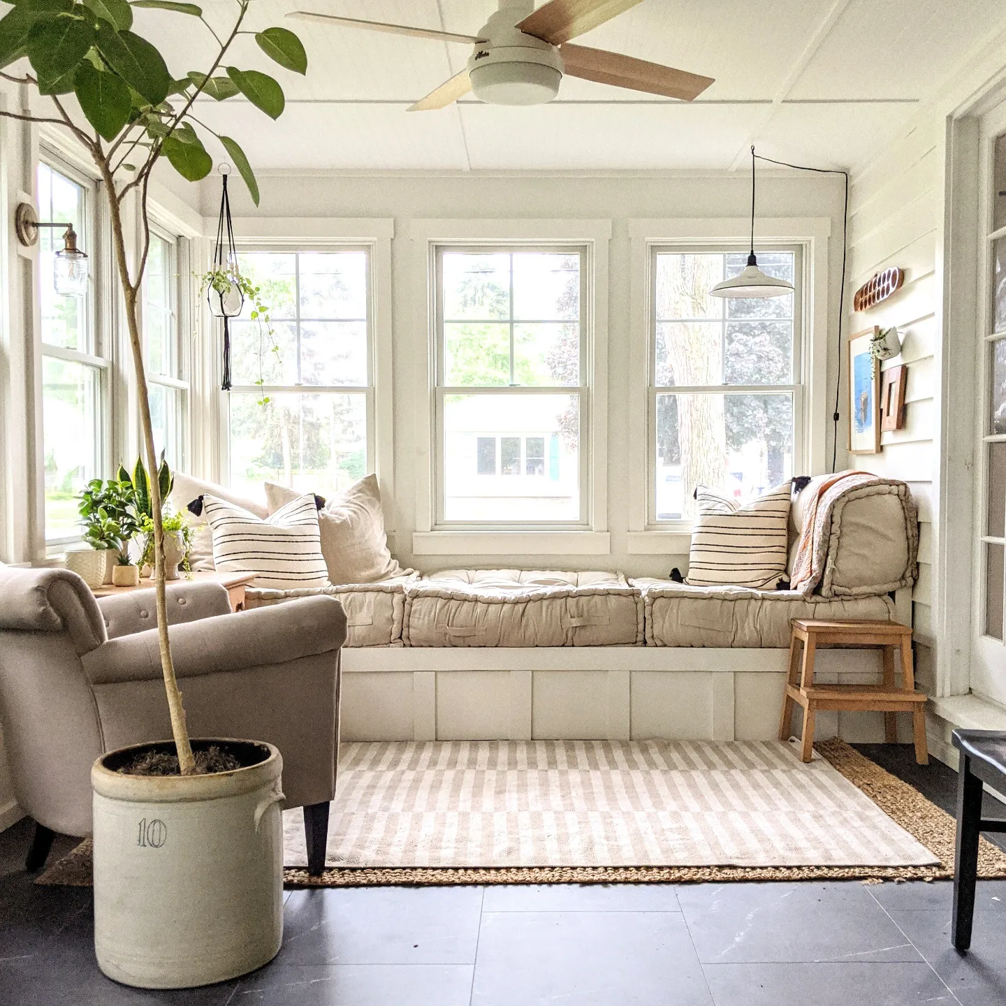 Make a Long Window Bench Comfortable for Shared Reading