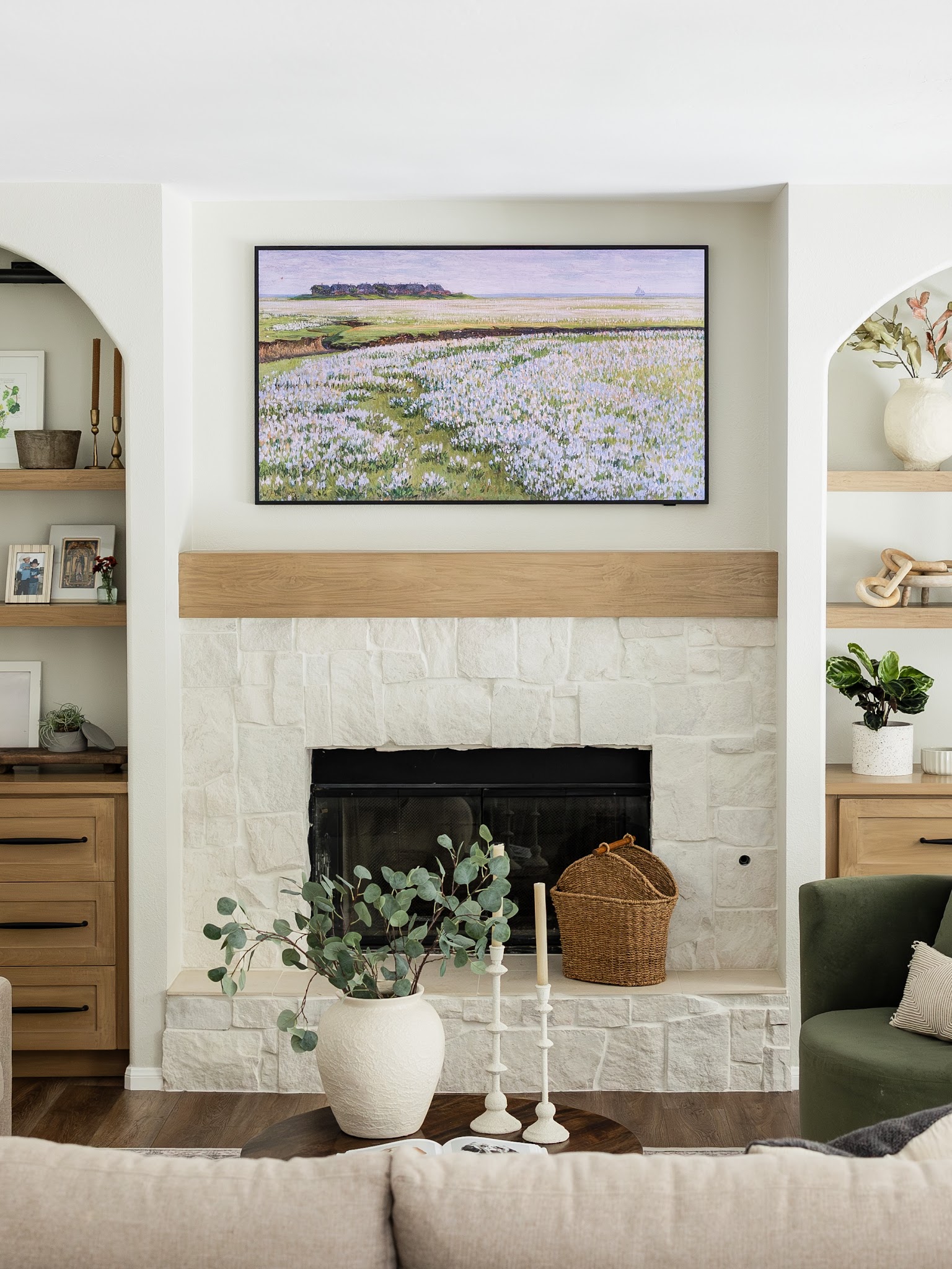 15. Give a Cream Fireplace Textural Depth