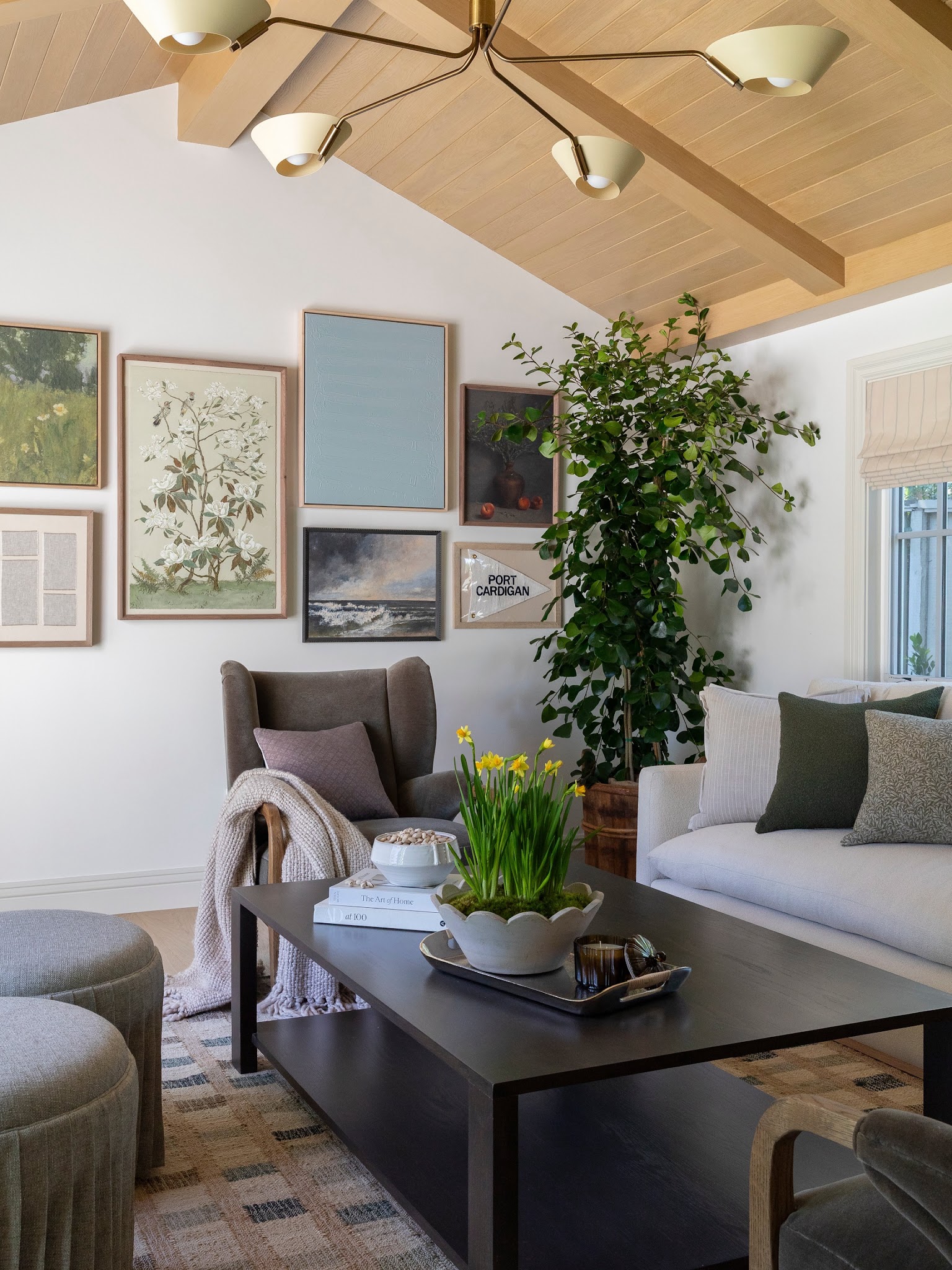 16. Bring Greenery Into a Cream Sitting Area