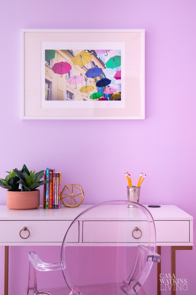 8. Give Homework a Simple Desk Against a Lilac Wall