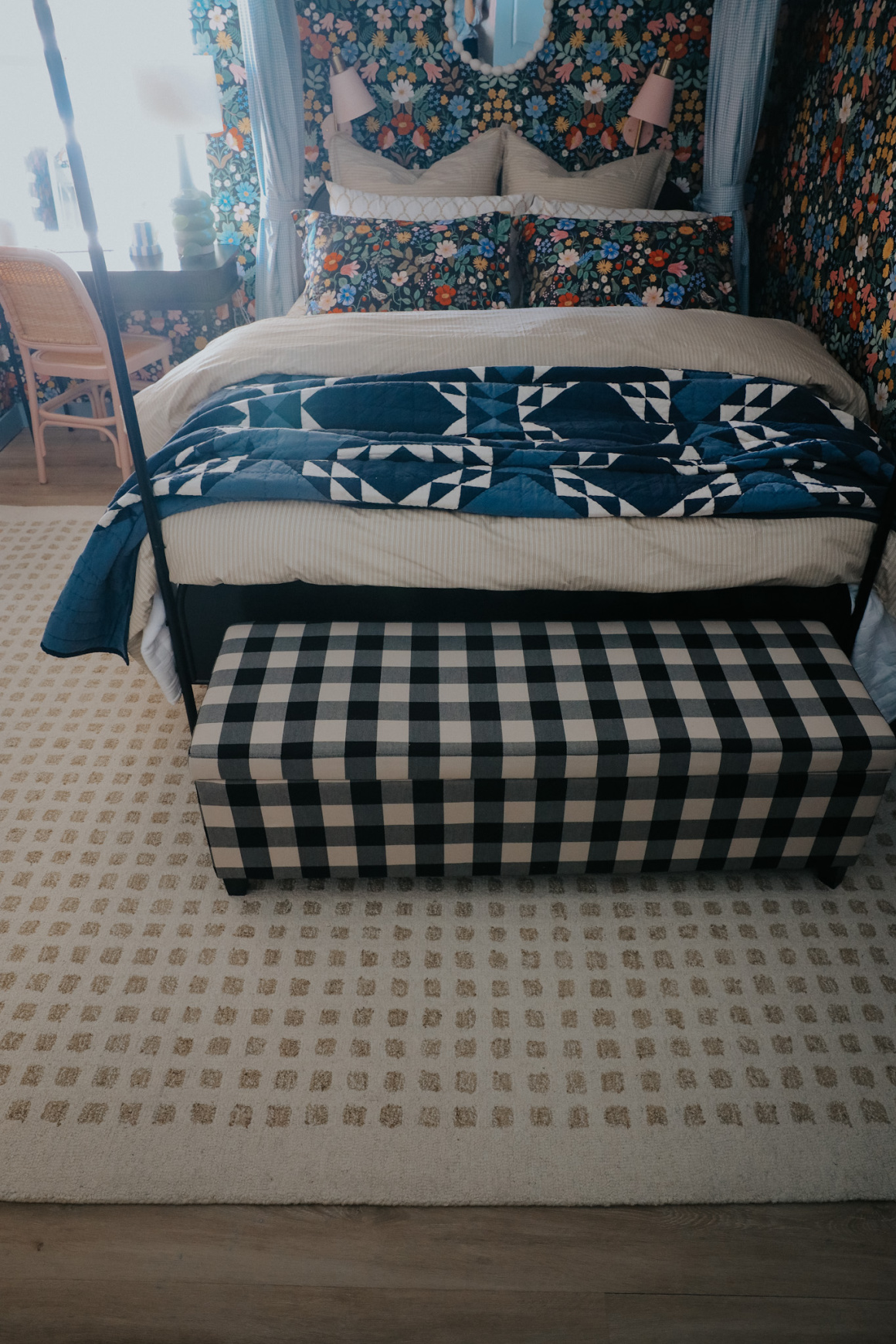 16. Choose a Checked Bench for Seating and Pattern
