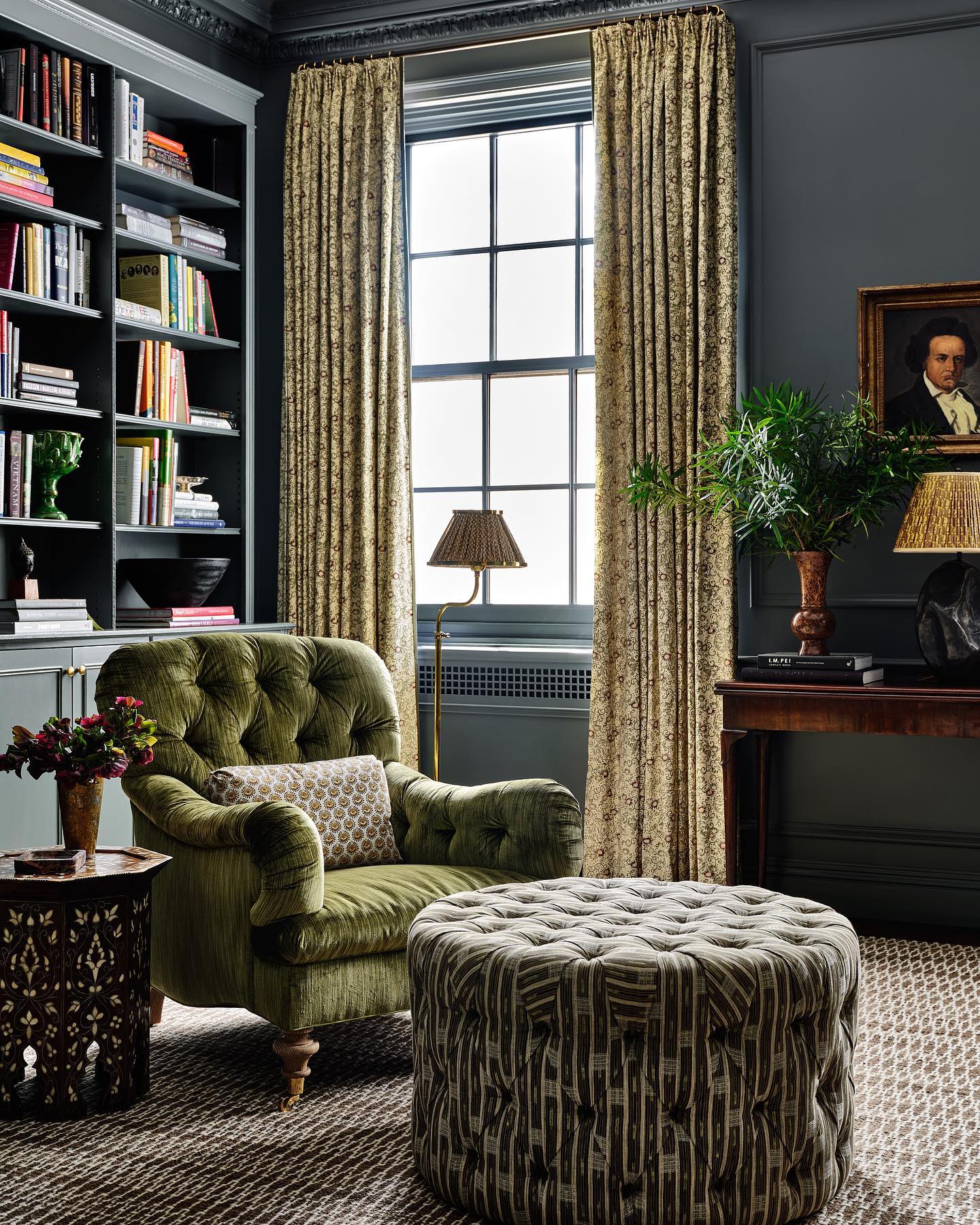 2. Mix Small Patterns Around a Tufted Reading Chair