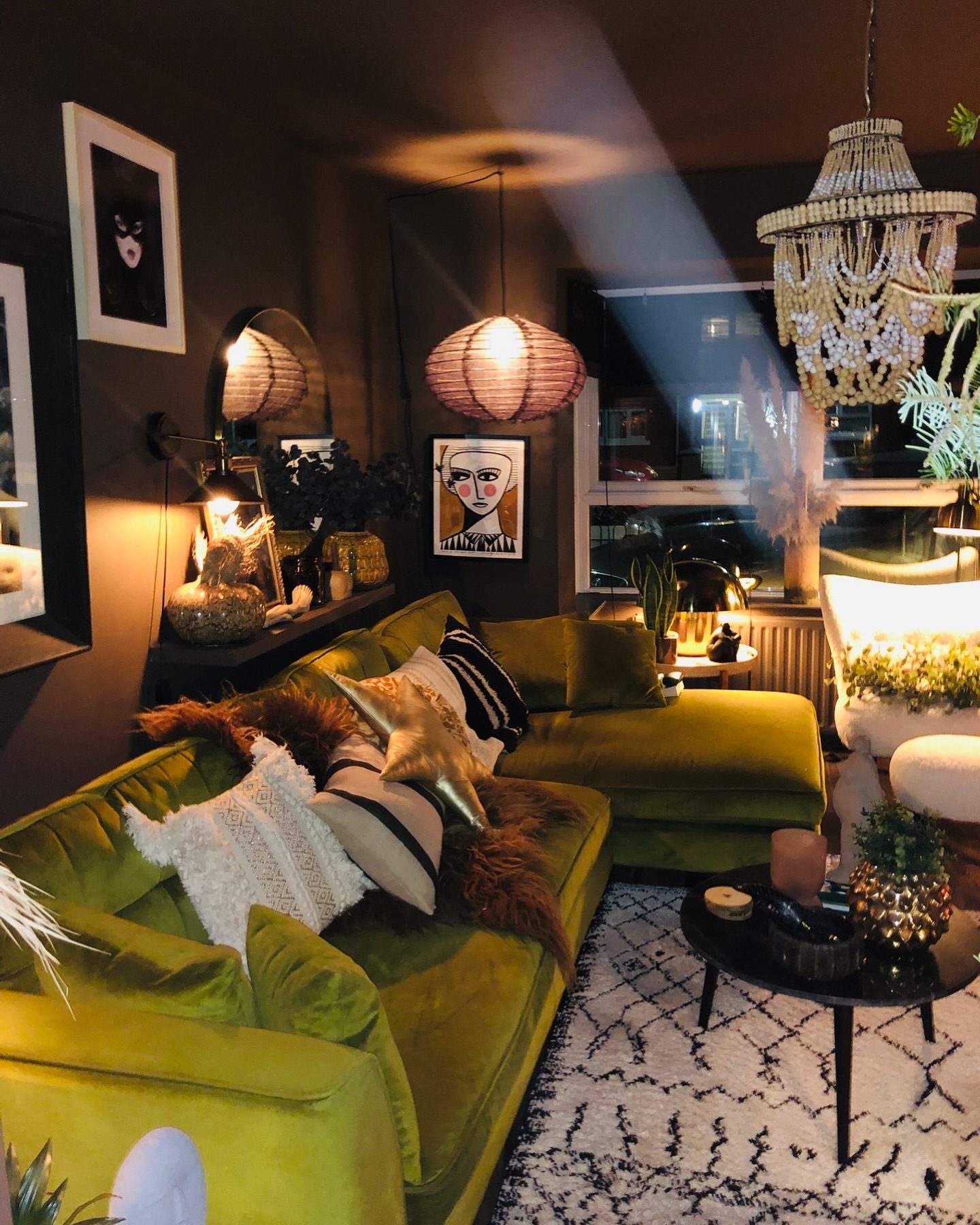 12. Pair Brown Walls With Golden Green Velvet