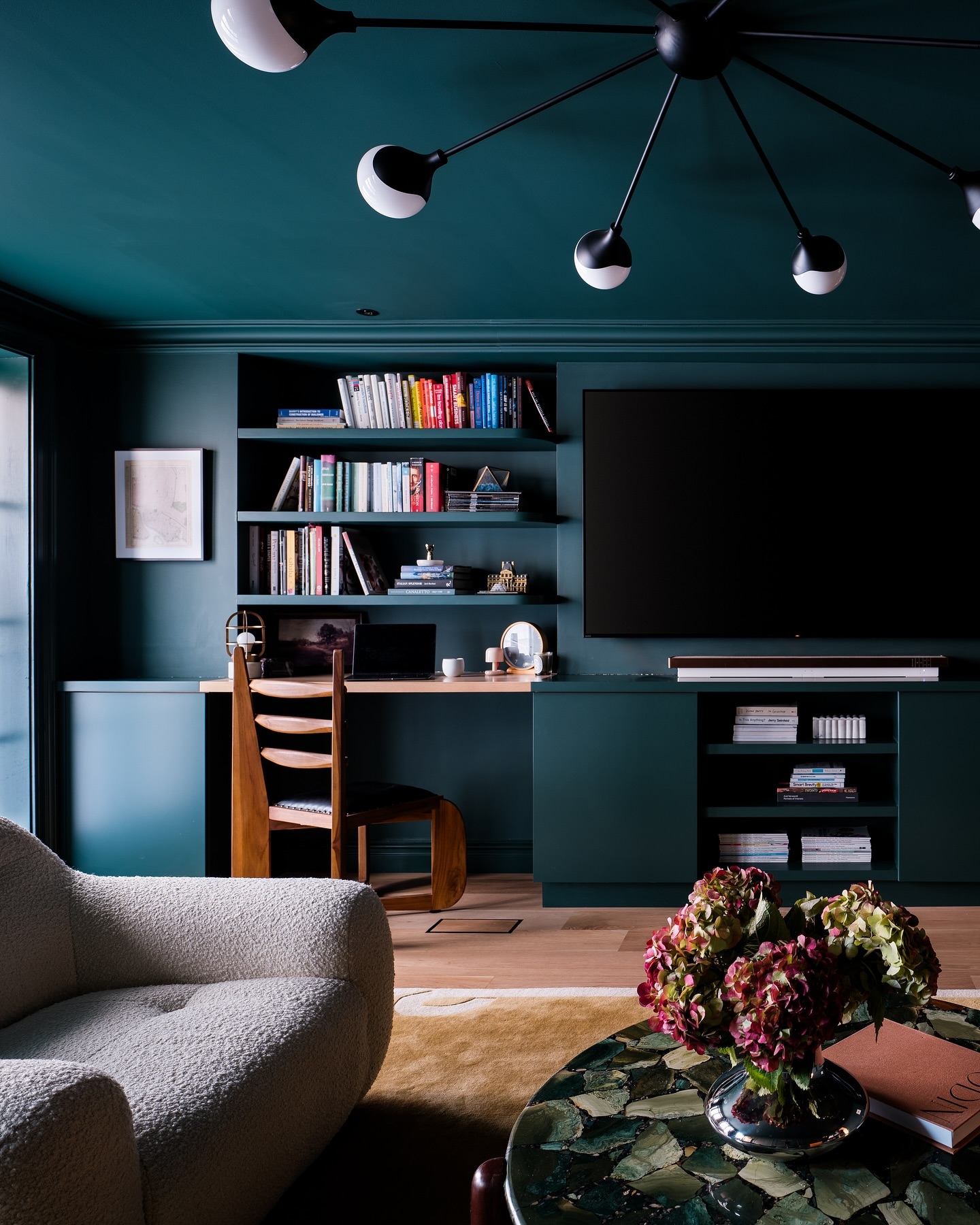 20. Build a Writing Spot Into Living Room Shelves