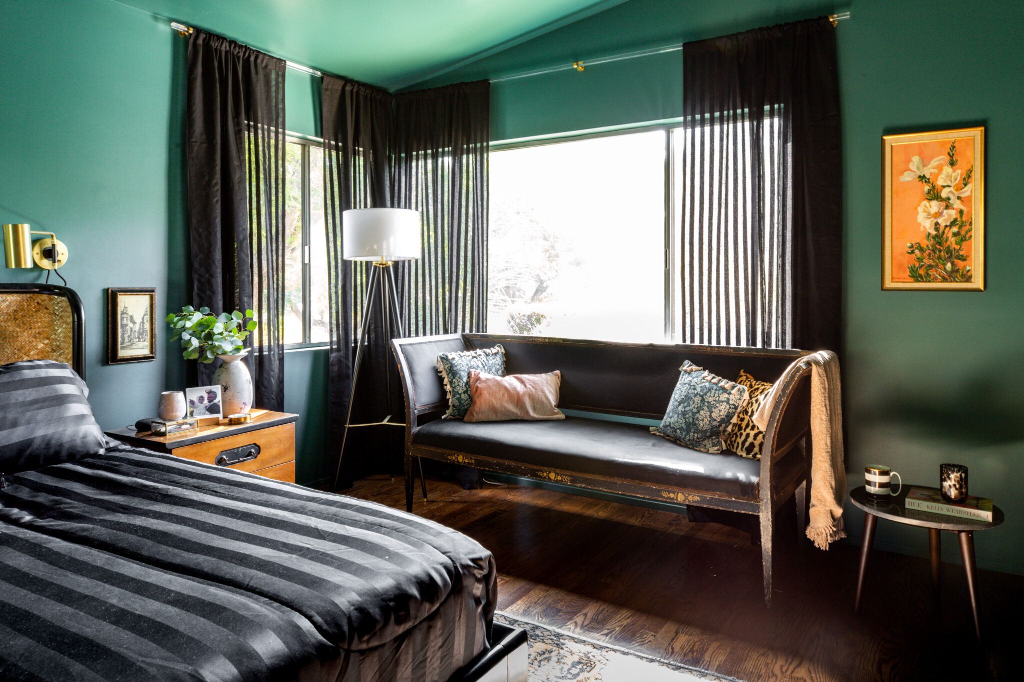 17. Let Dark Sheer Curtains Surround a Bright Sitting Area