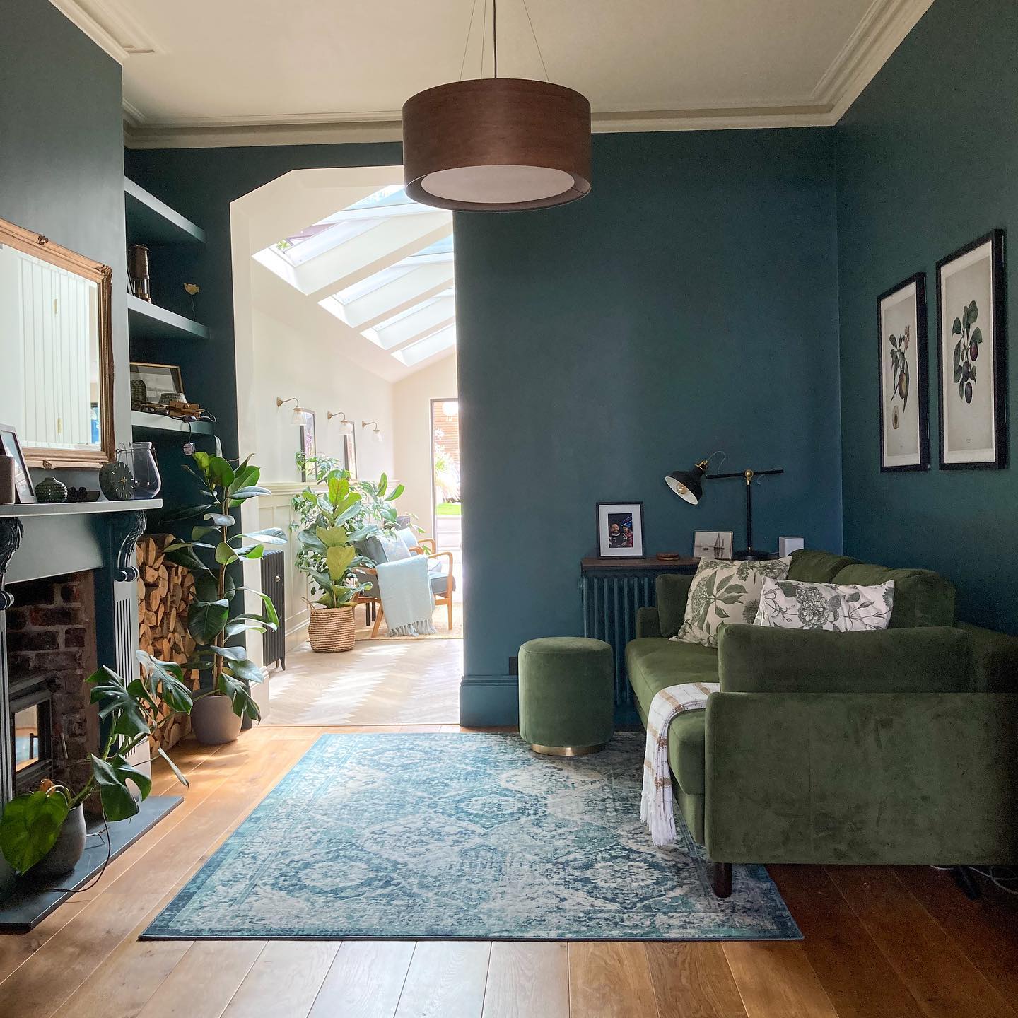 8. Link Deep Blue Walls to a Faded Patterned Rug