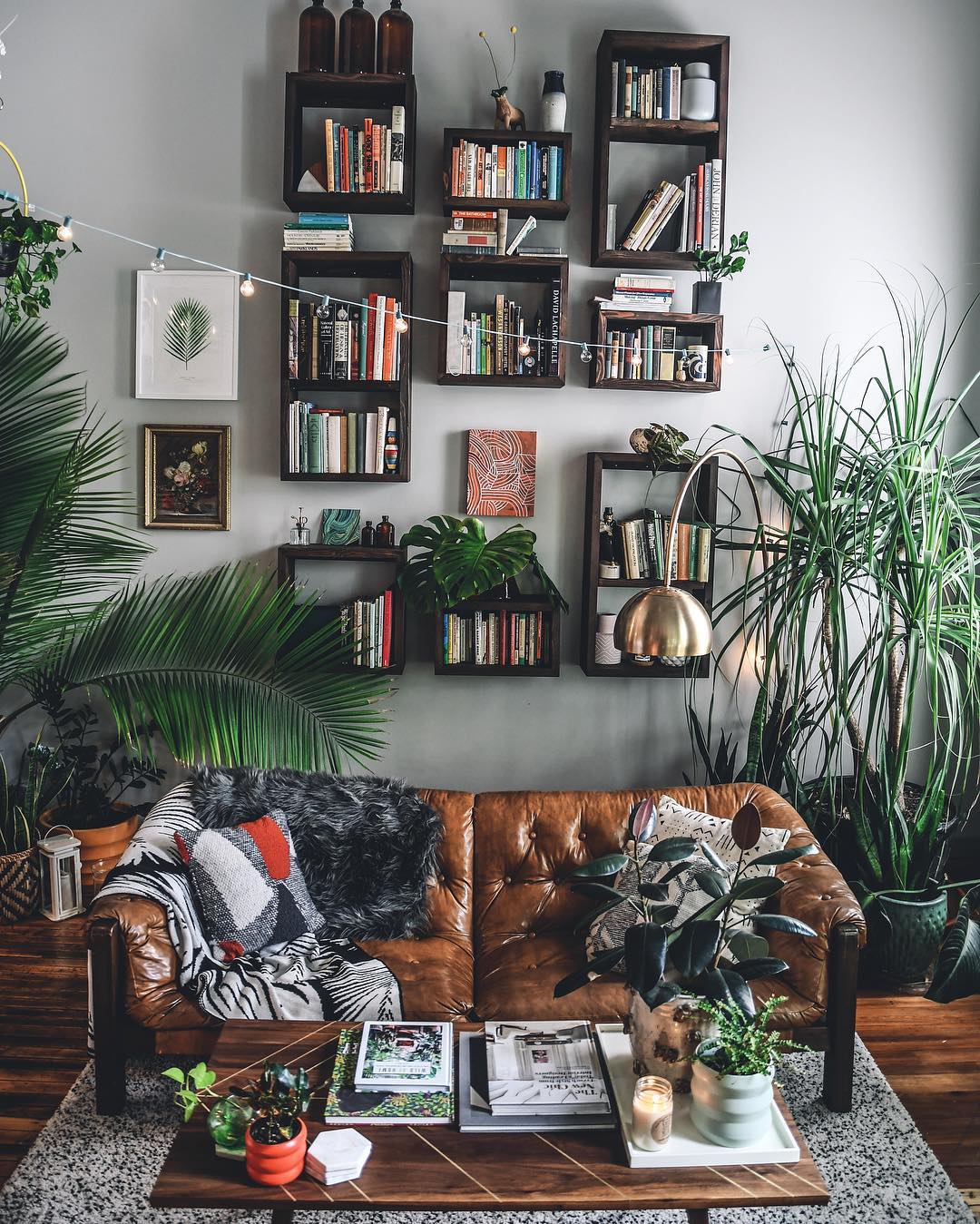 11. Group Box Shelves Among Tall Plants