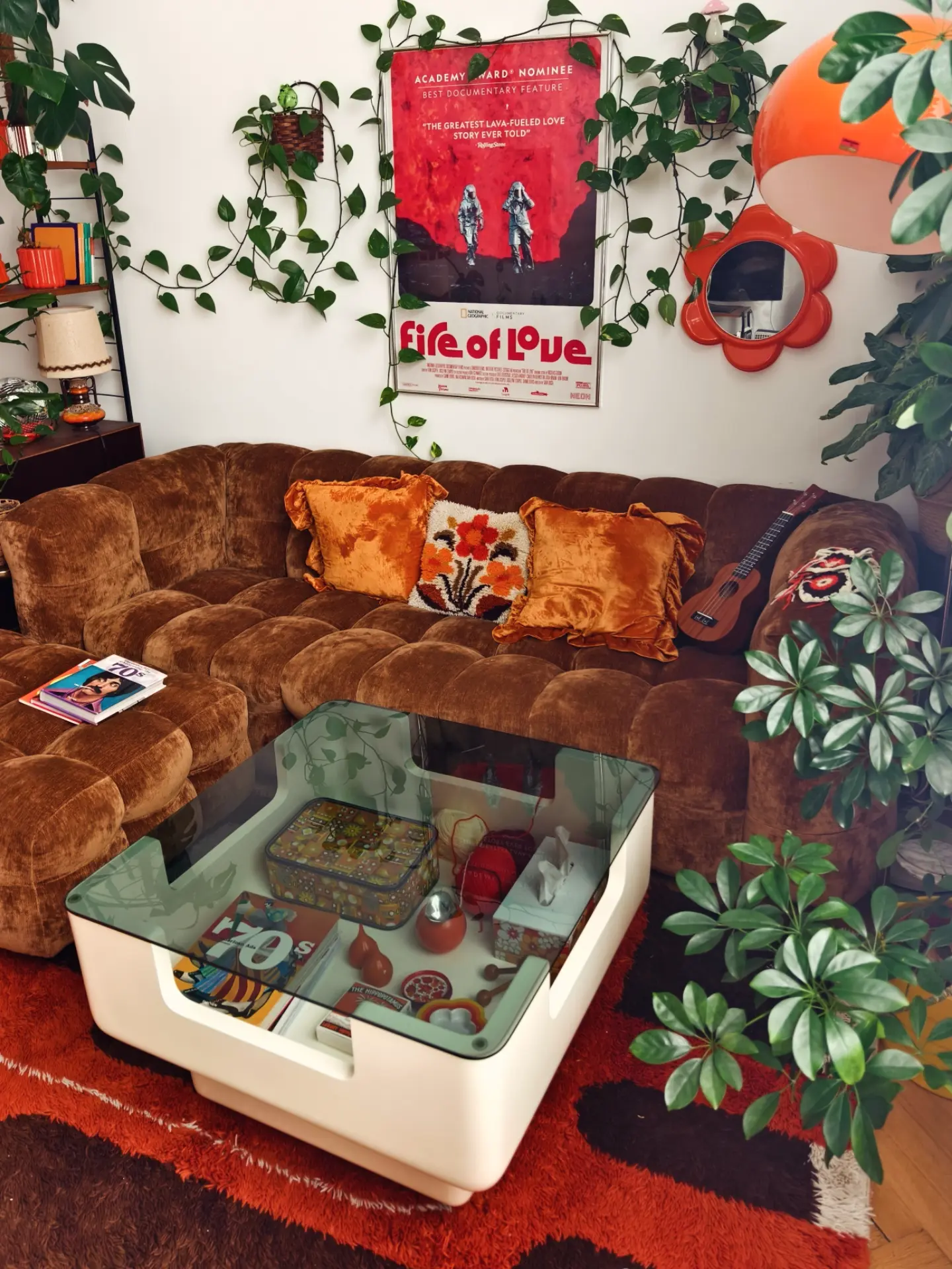 10. Give a Chestnut Sectional a Playful Retro Setting
