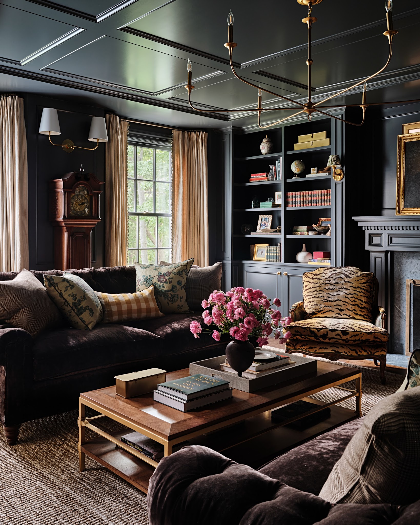 12. Make Brown Sofas Part of a Moody Library