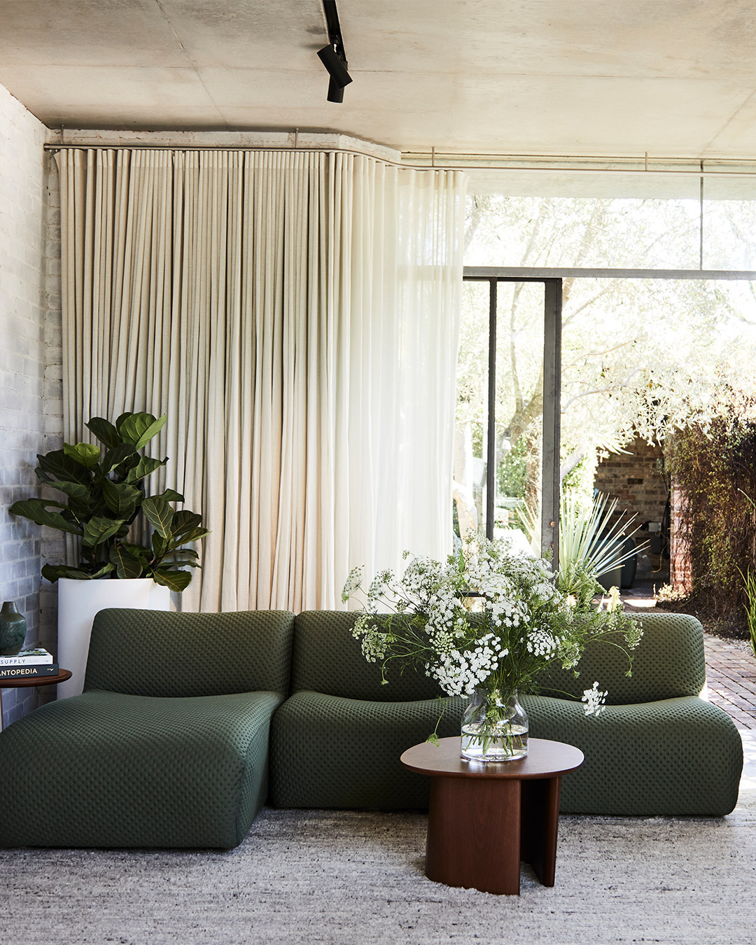 19. Pair Forest Green Seating With Rich Walnut