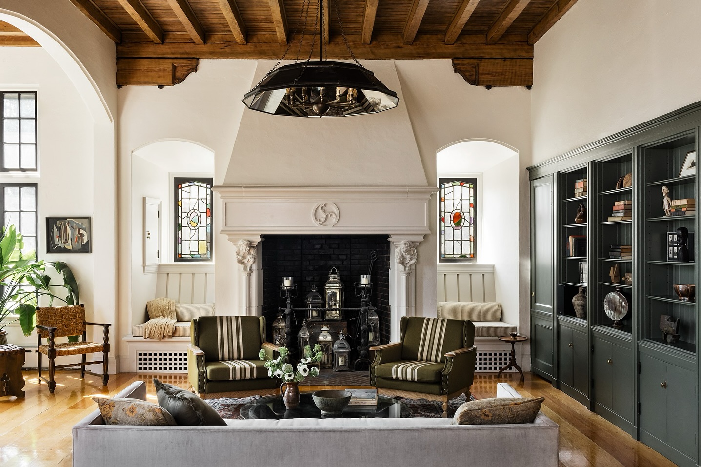 3. Echo Dark Beams with Green Furniture