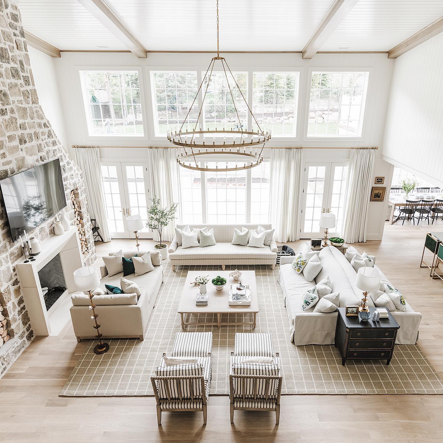 8. Build a Large Seating Group Around a Checked Rug