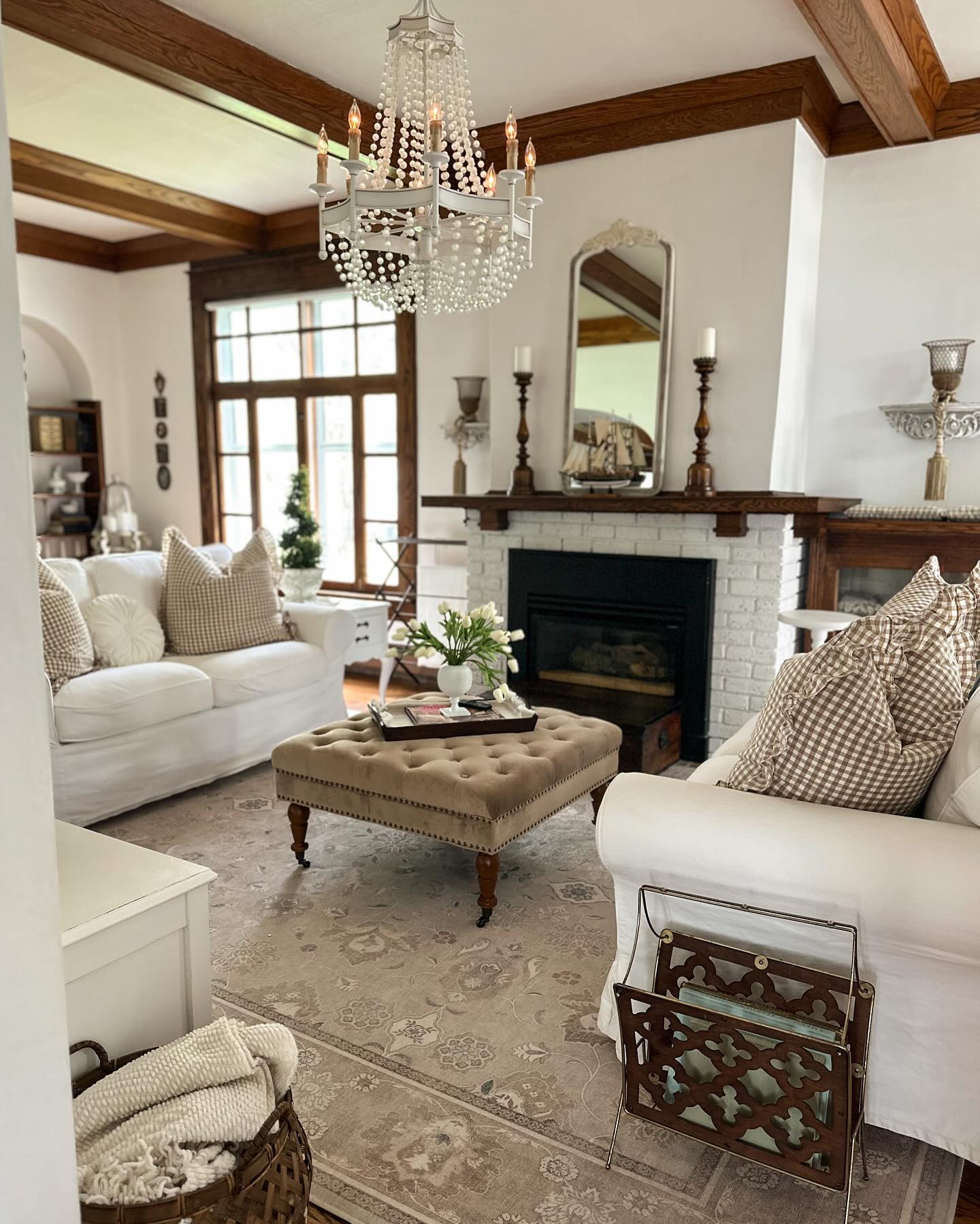 15. Swap the Coffee Table for a Tufted Ottoman