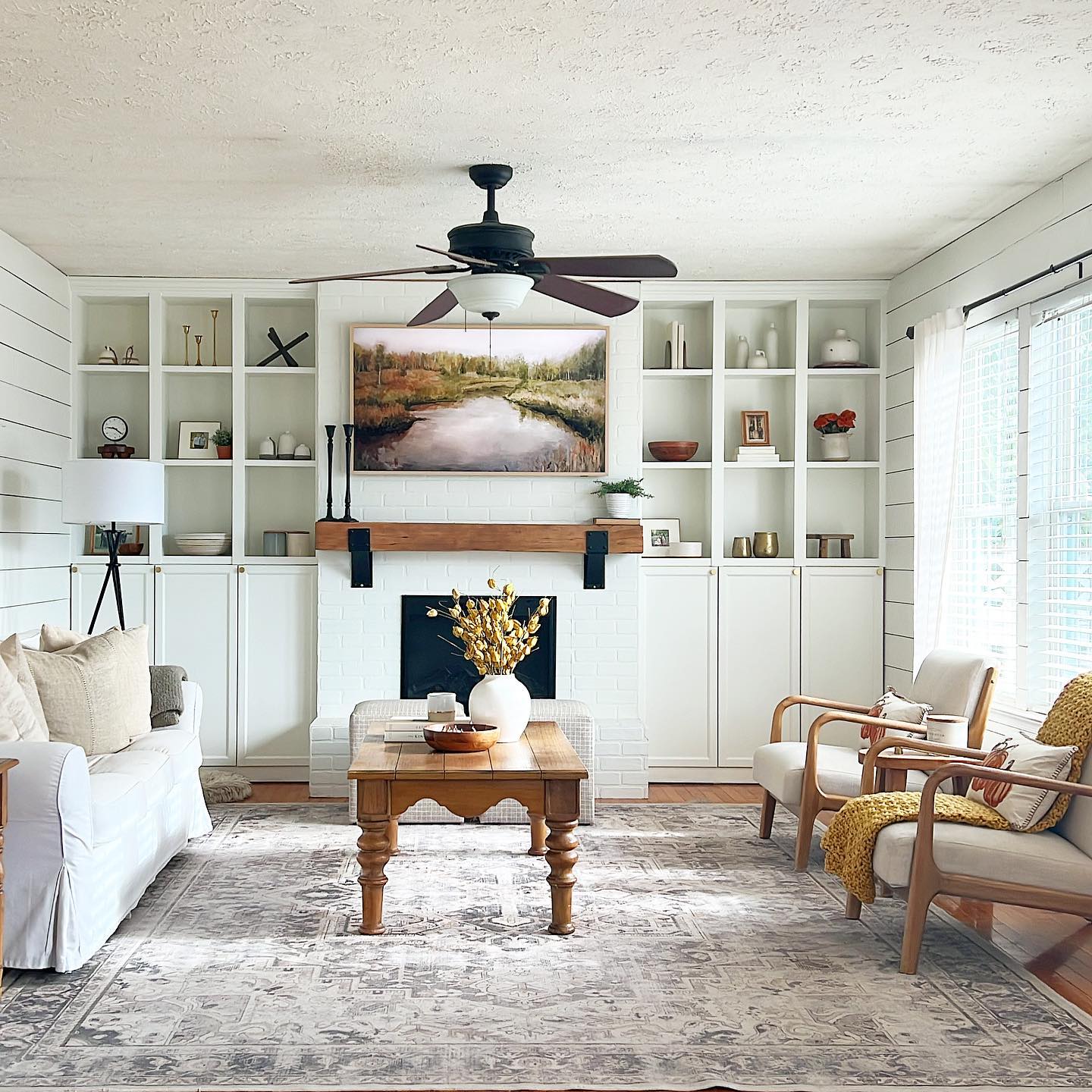 3. Frame a Wood Mantel With White Storage