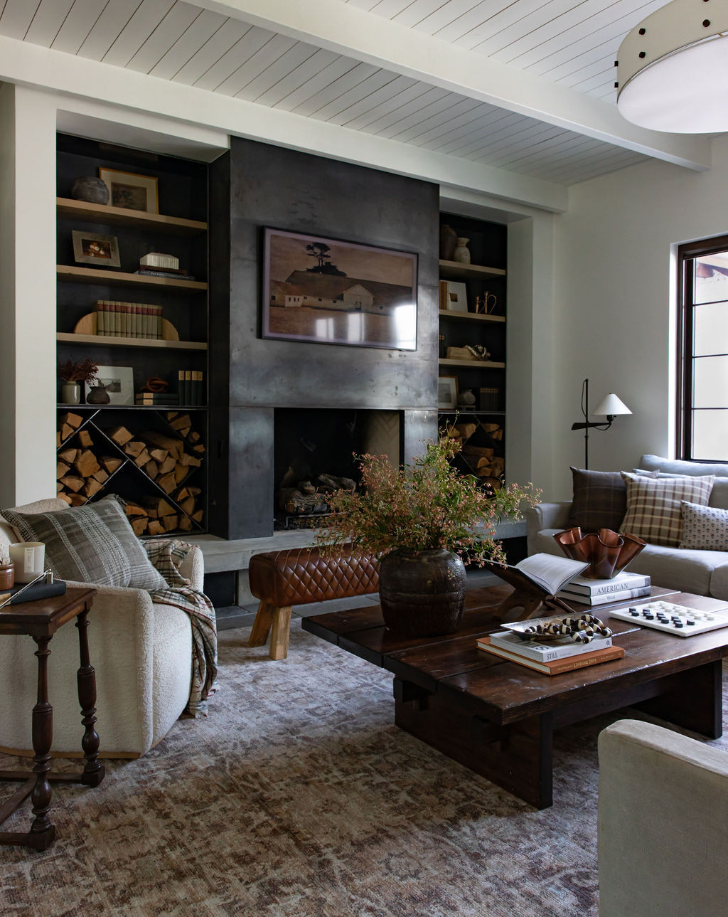 13. Give Wood Shelves a Dark Backdrop