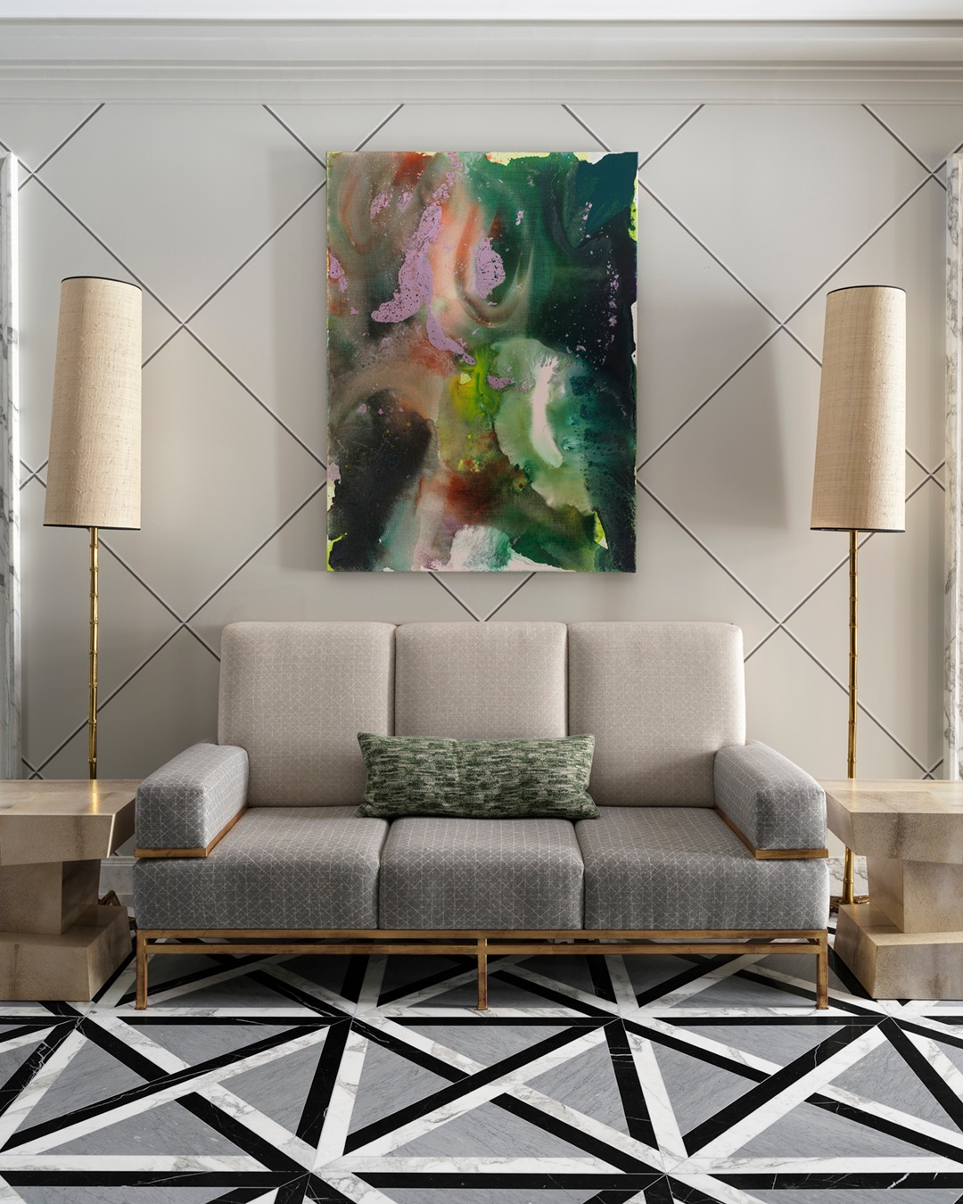 8. Frame a Sofa with Two Slender Lamps