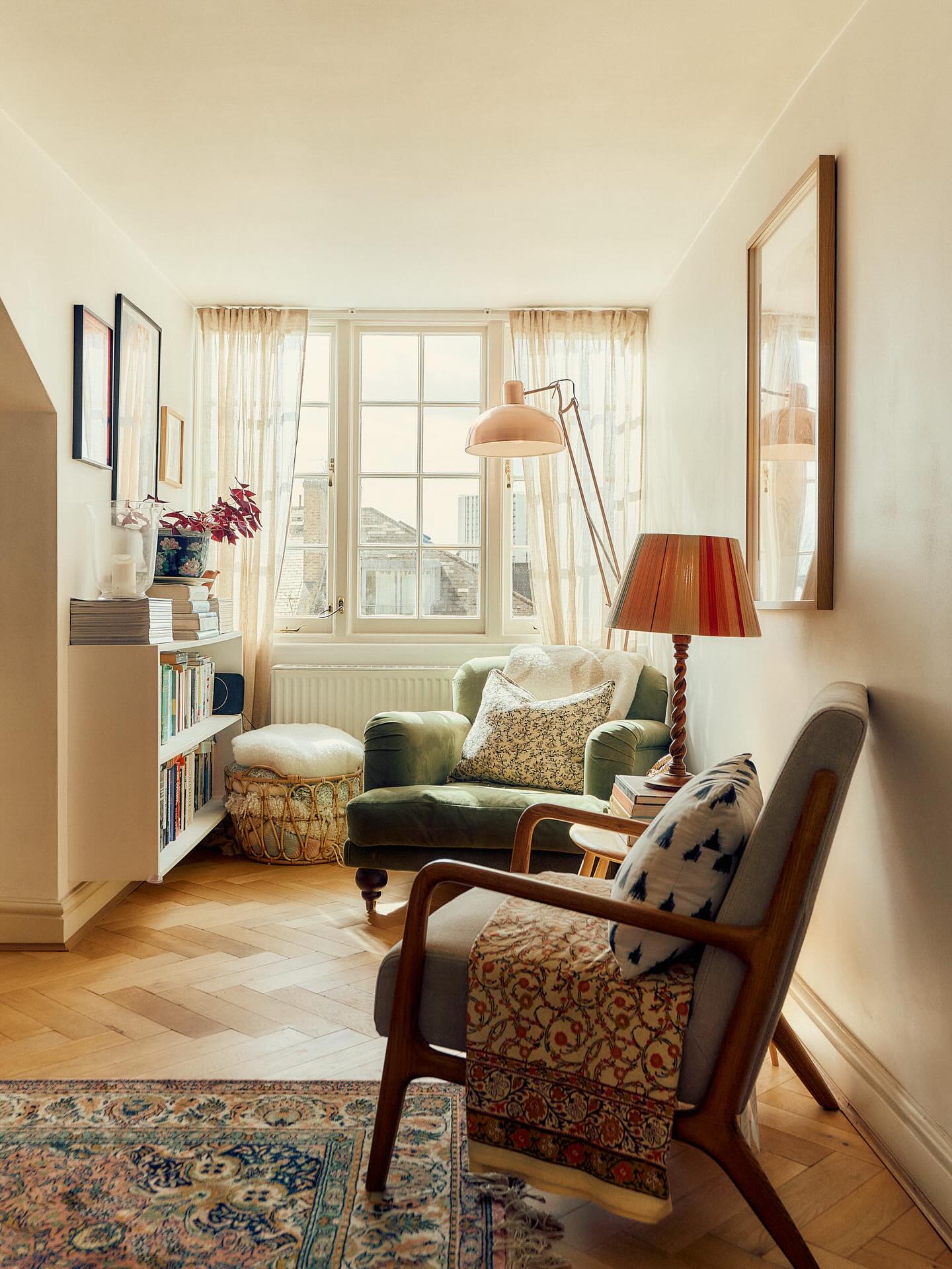 10. Mix an Oversized Task Lamp with Vintage Furniture