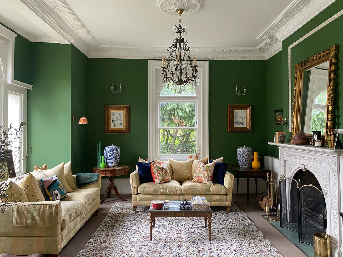 20. Add Playful Vases to a Traditional Green Room