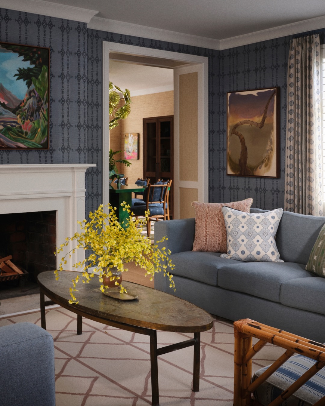 7. Unify a Room With Repeated Blue Patterns