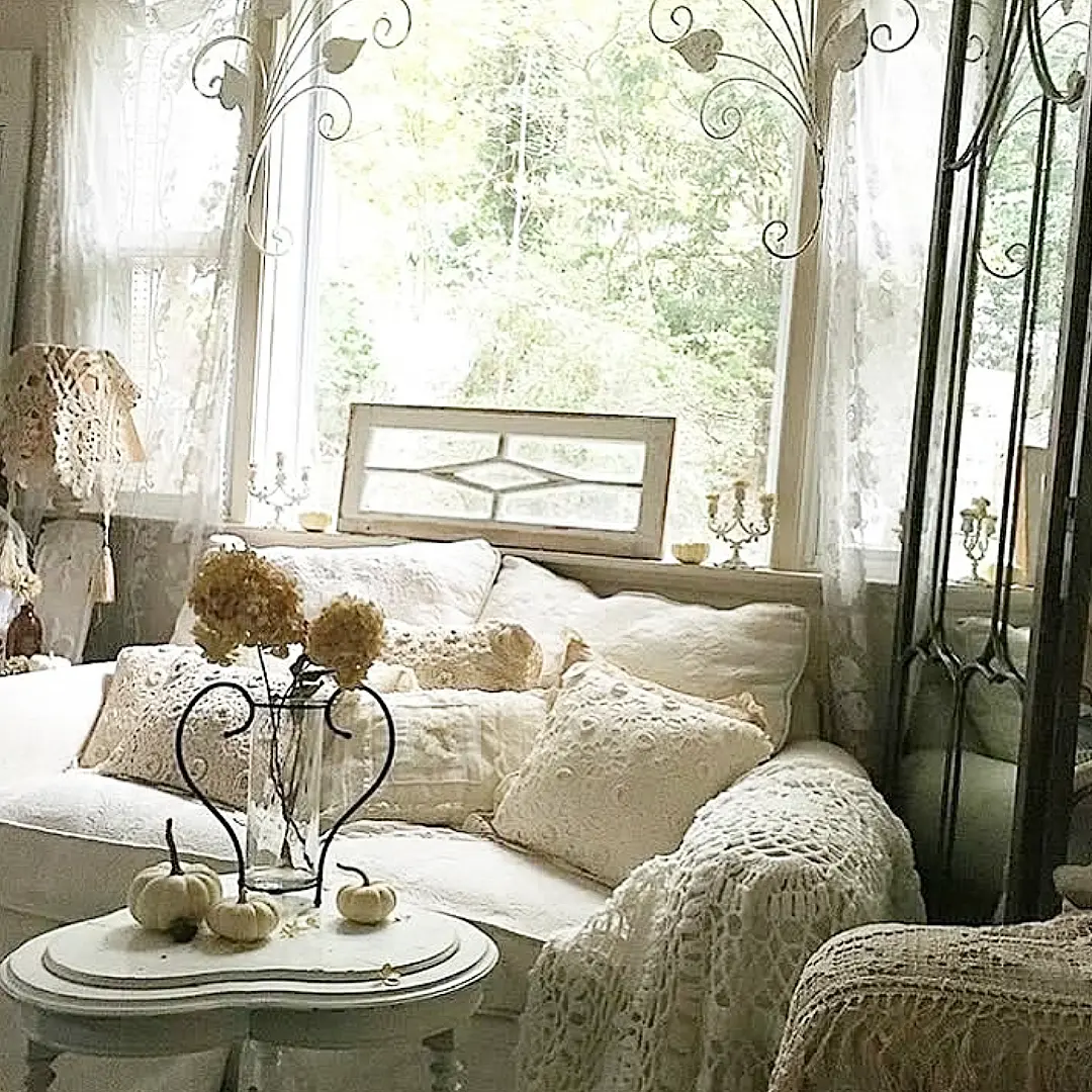 10. Layer Lace Around a Bright Cream Sofa