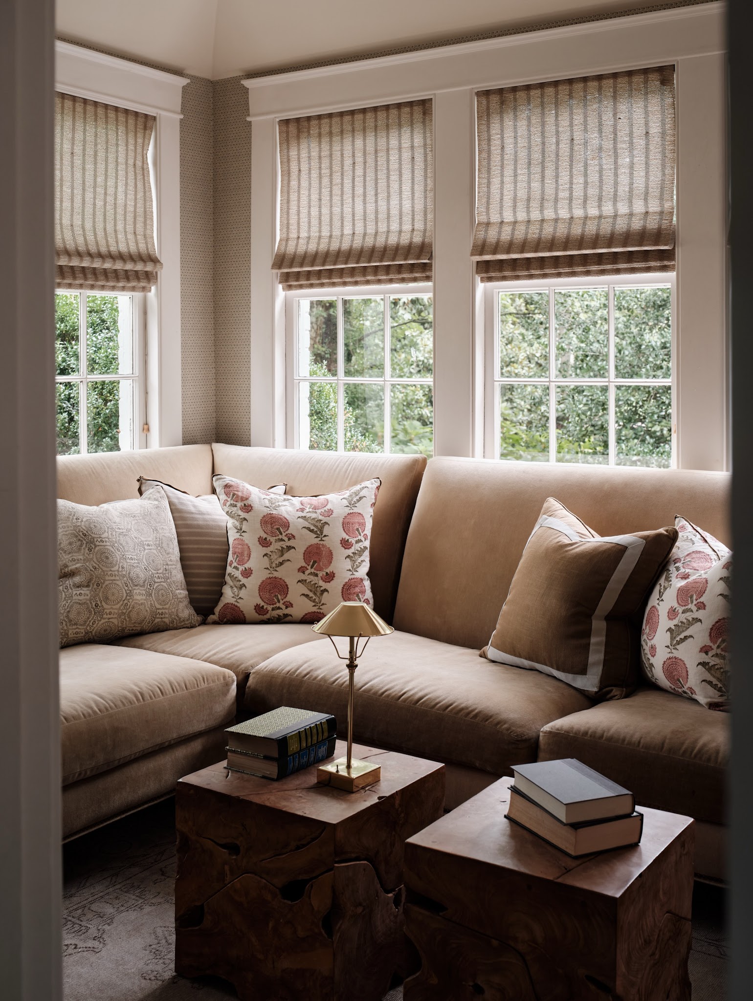 18. Dress a Neutral Sectional With Gentle Florals