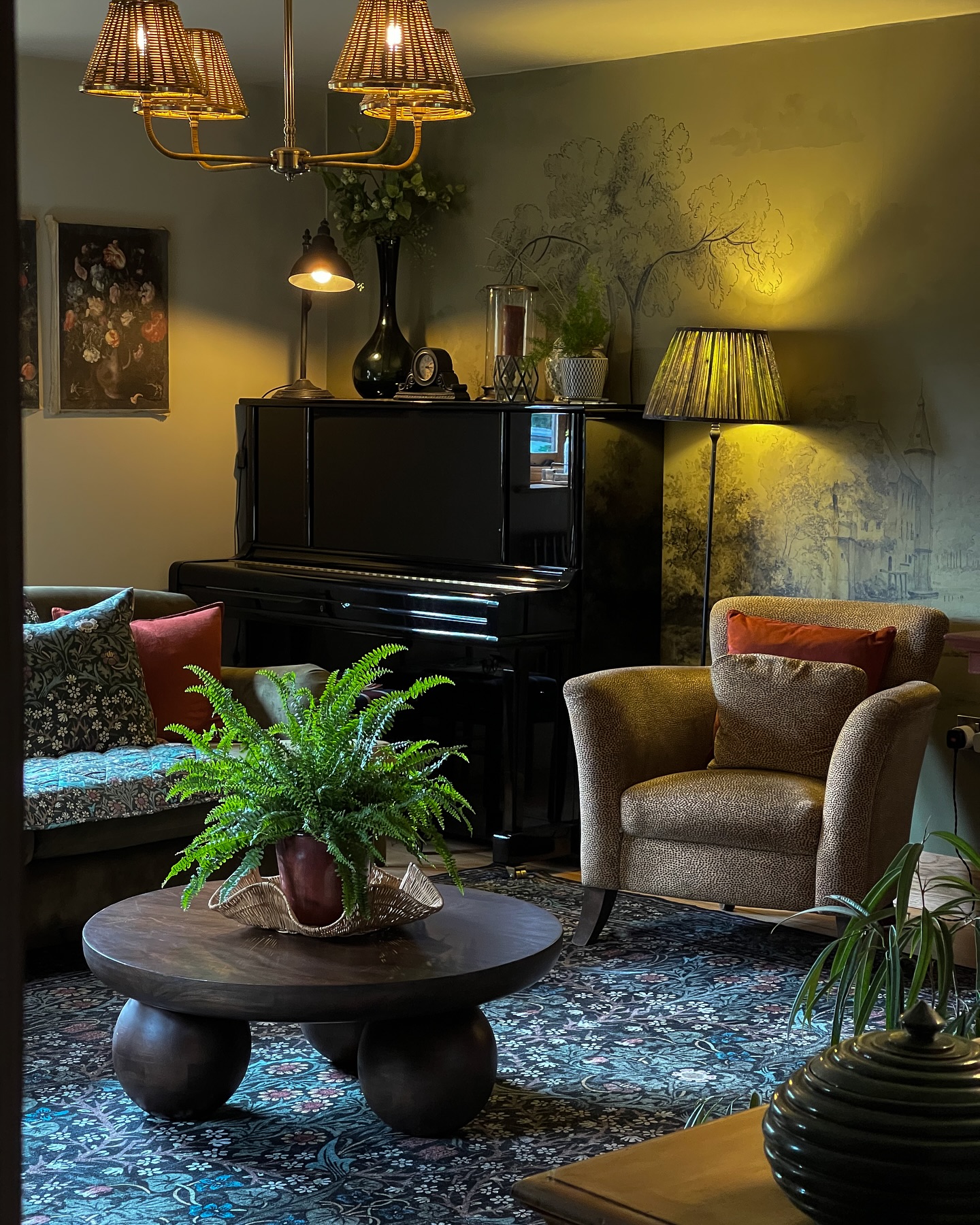 8. Add Rust Pillows to a Soft Green Sitting Area