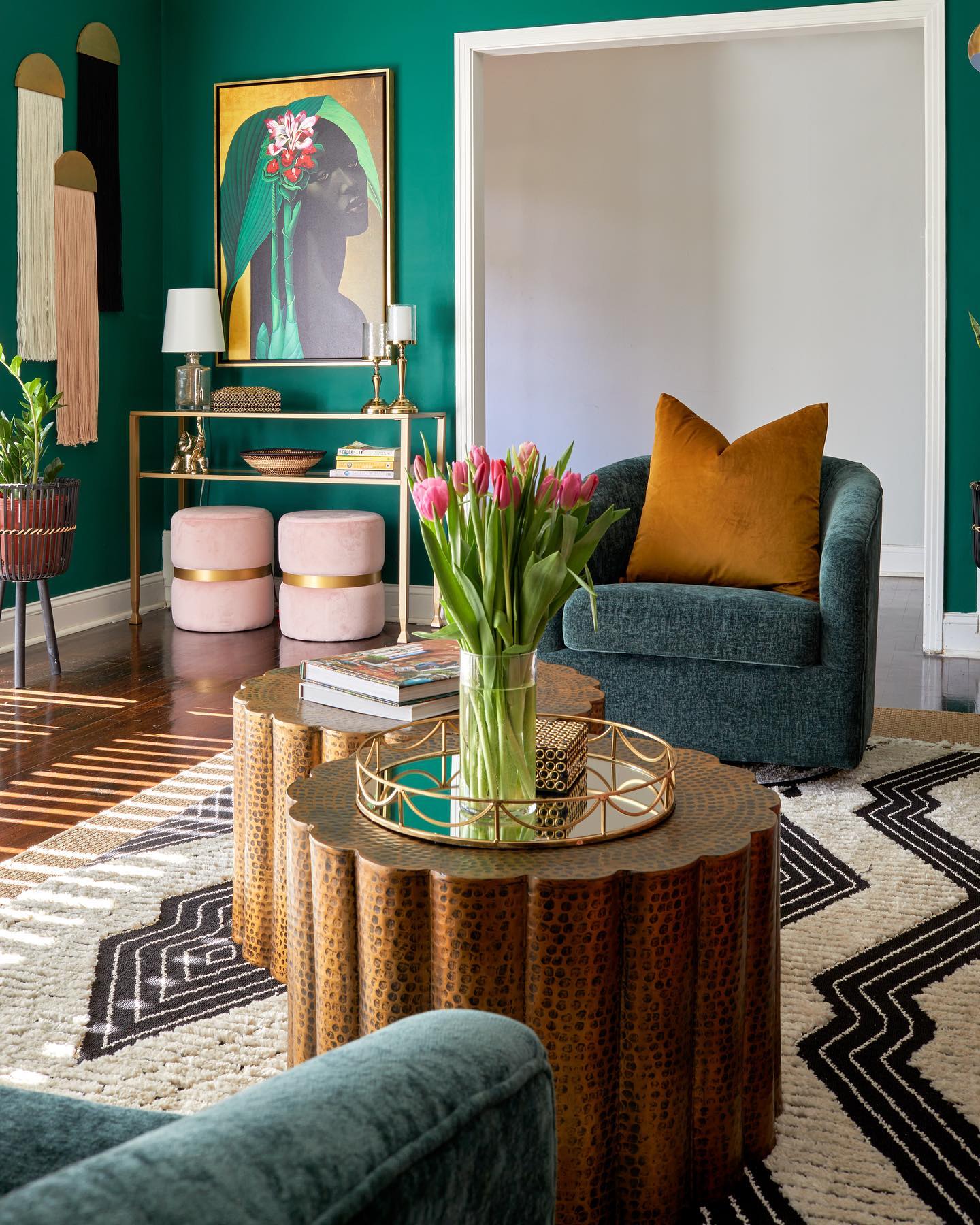 10. Mix Emerald Walls With Gold and Blush Accents