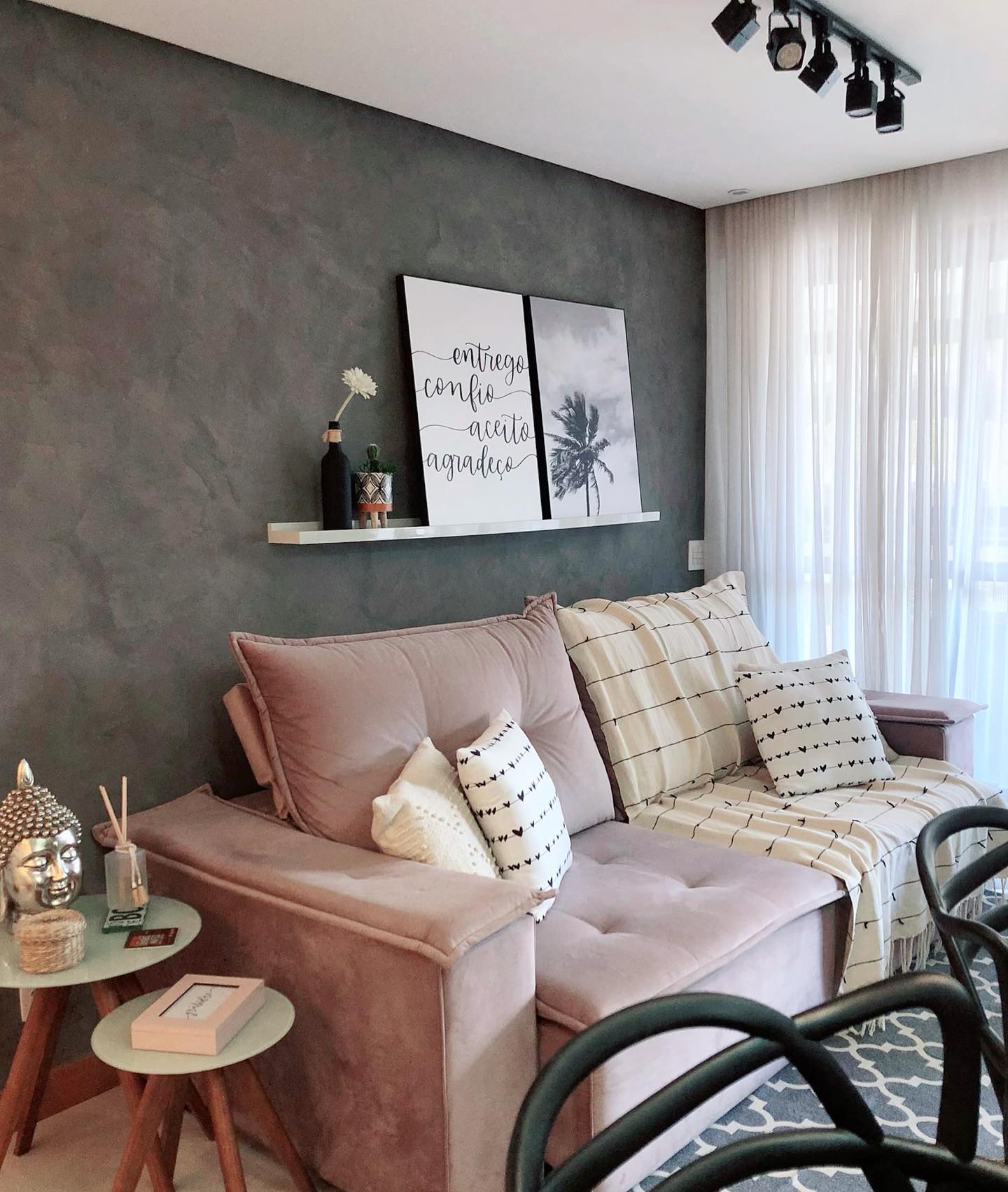 5. Set a Blush Sofa Against a Textured Gray Wall