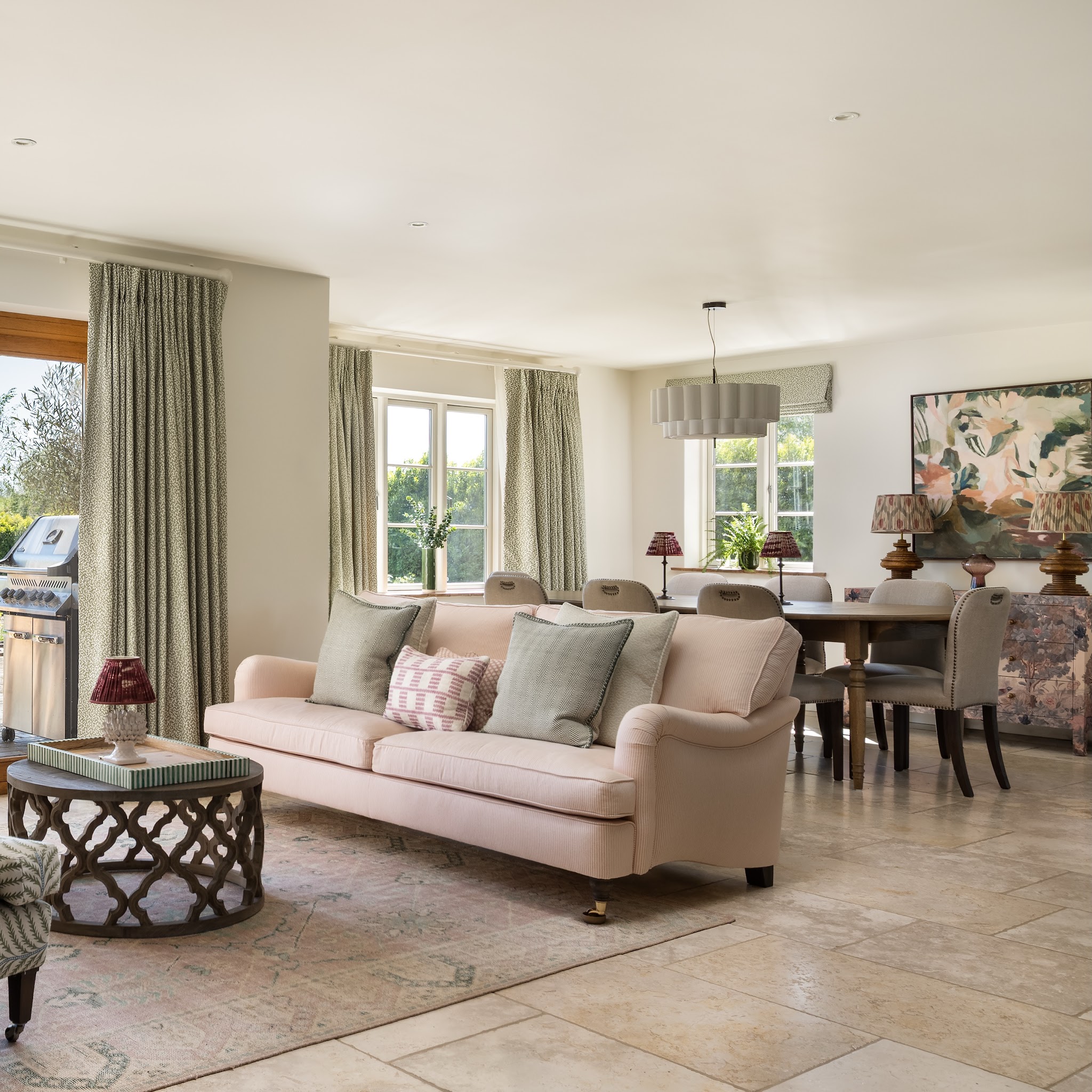 15. Give a Blush Sofa Tailored Gray Accents