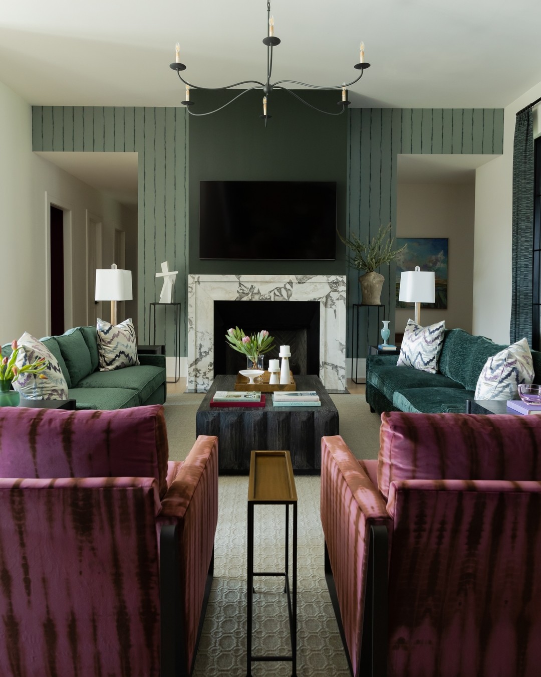 20. Anchor Pink Accent Chairs With a Gray Coffee Table