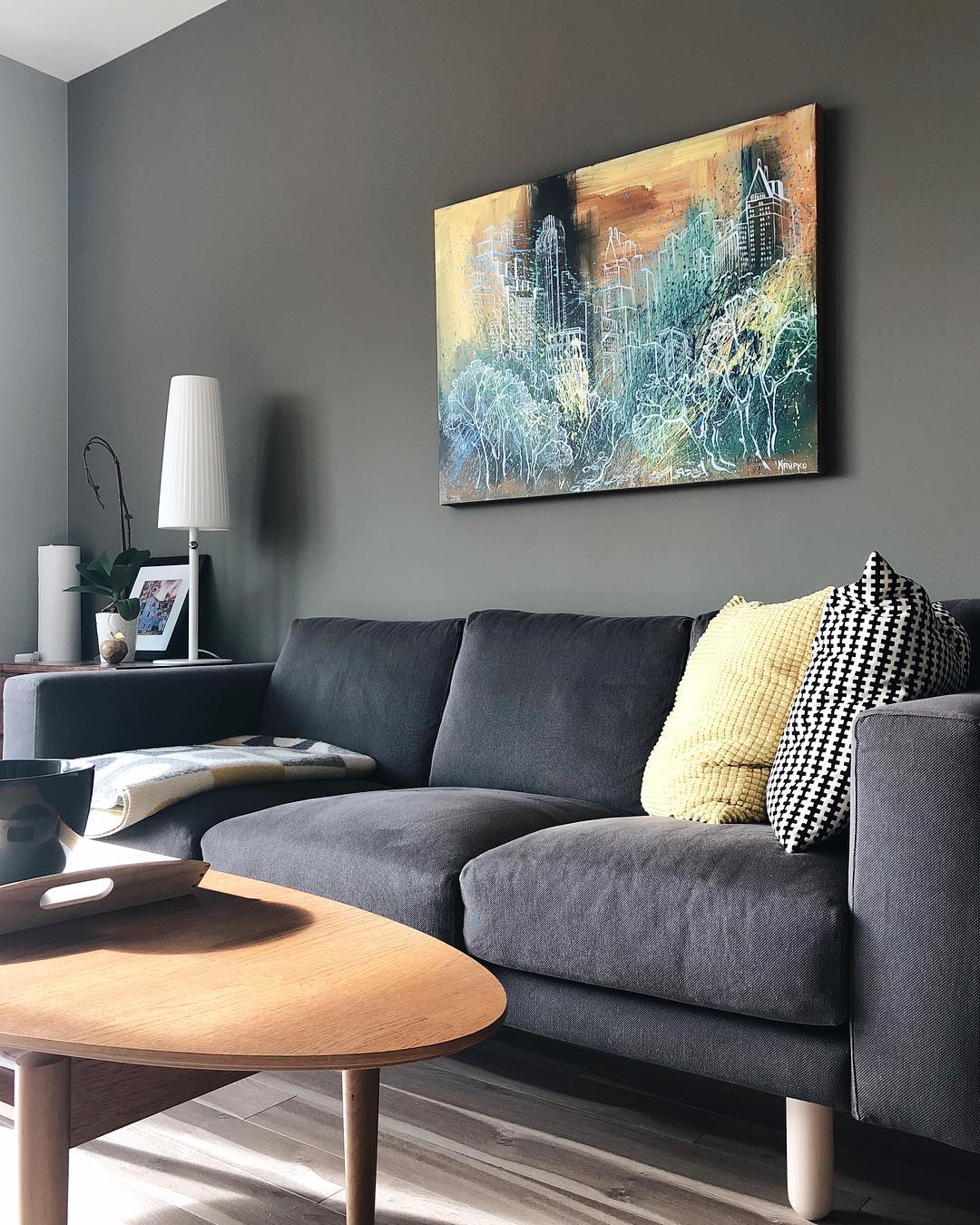 2. Pale Yellow Accents Against Deep Gray