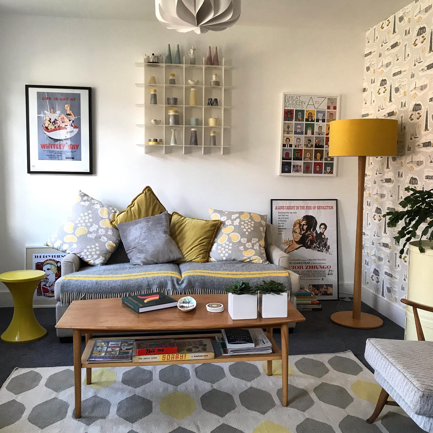 10. Retro Shapes in a Gray and Yellow Palette