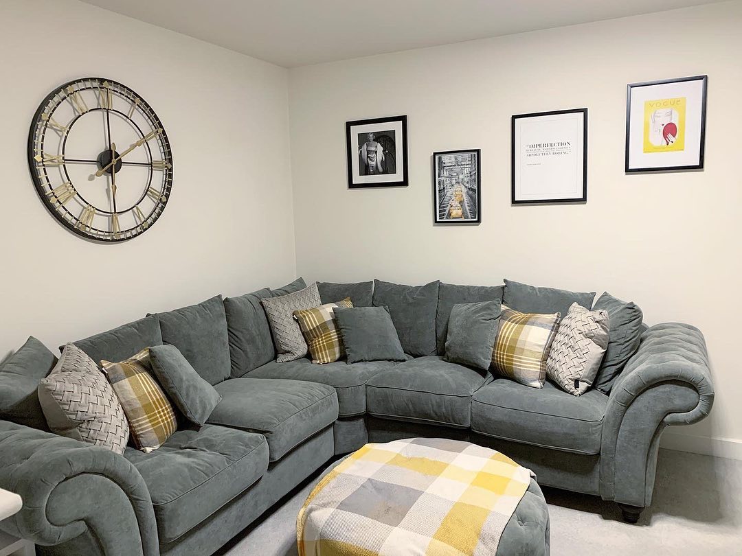18. Yellow Checks for a Relaxed Gray Sectional