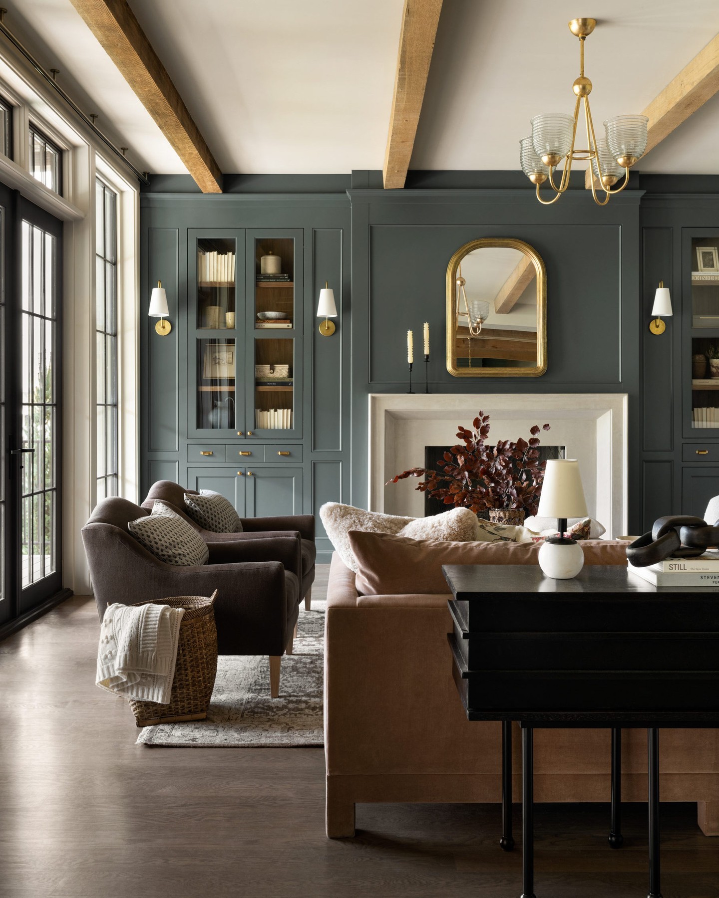 3. Frame Brown Seating With Slate Gray Built-Ins