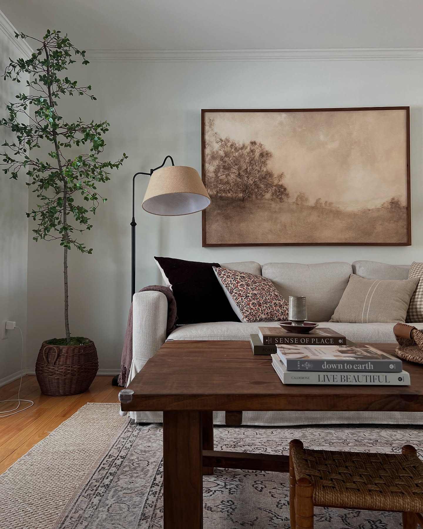4. Repeat Brown Through Art, Wood, and Woven Details