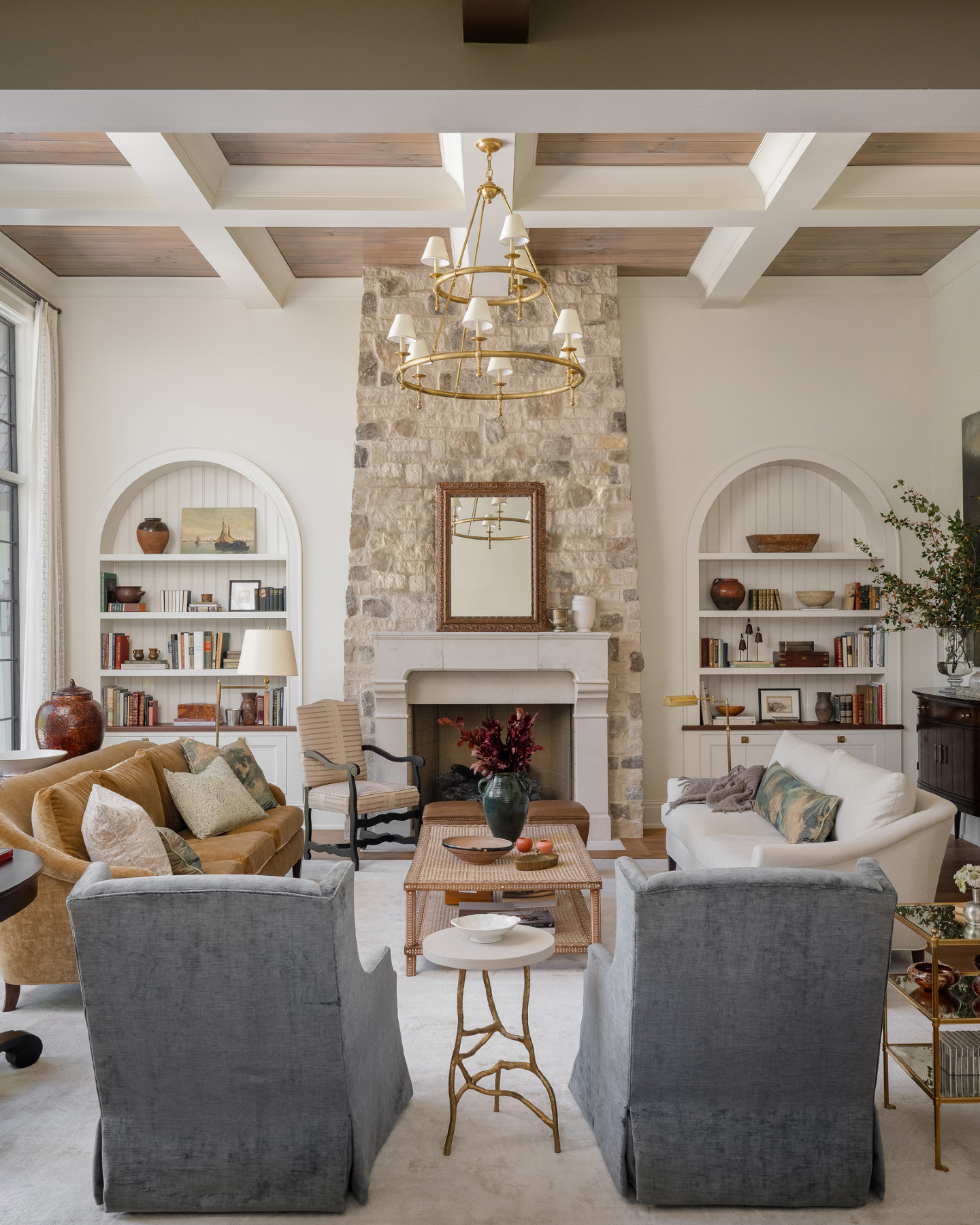 7. Balance Gray Armchairs With Camel and Cane